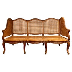 French Louis XV Style Cane Back Settee 