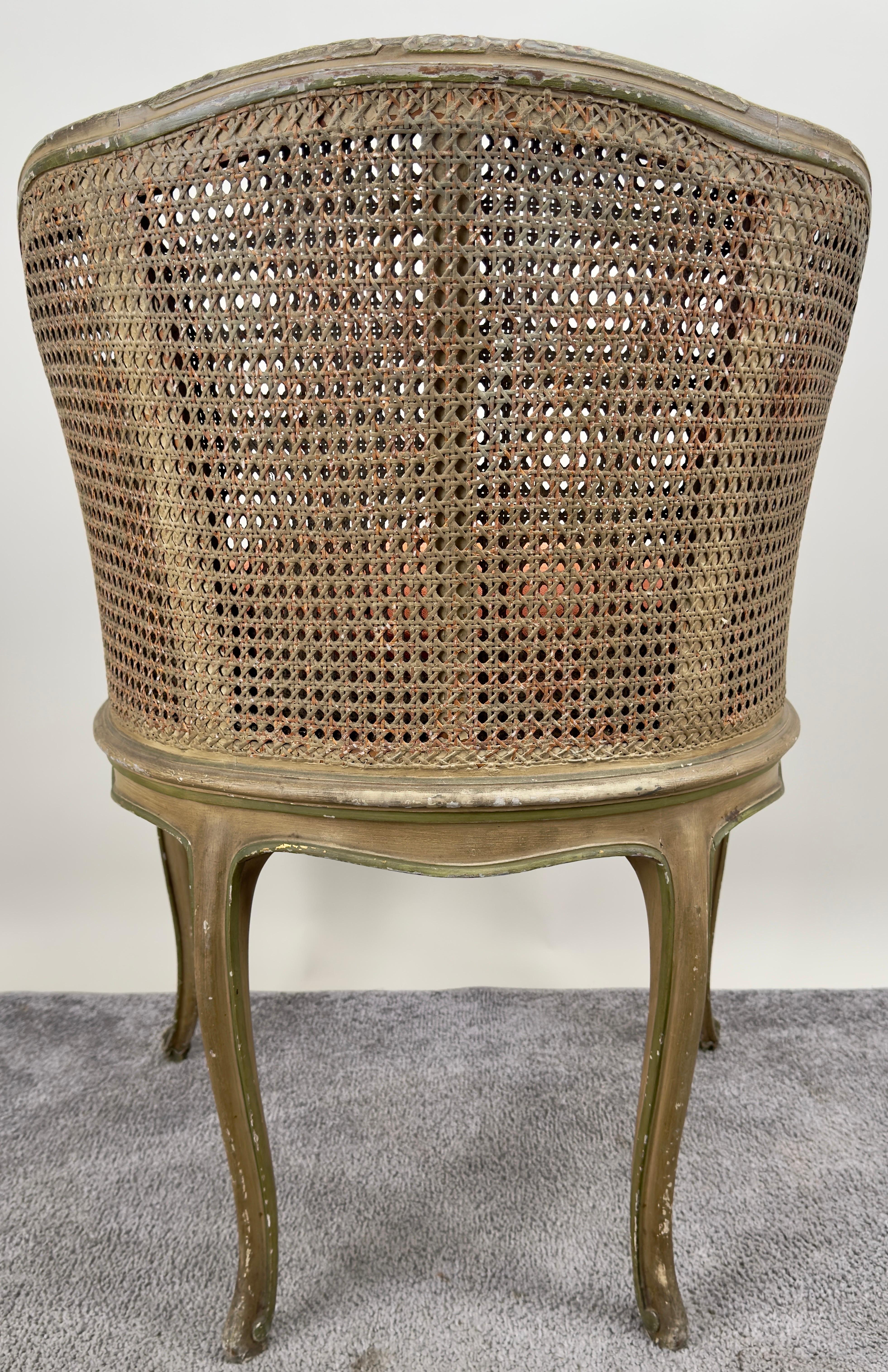 French Louis XV Style Cane Bergere Petite Salon Chair, a Pair Circa 1910's 6