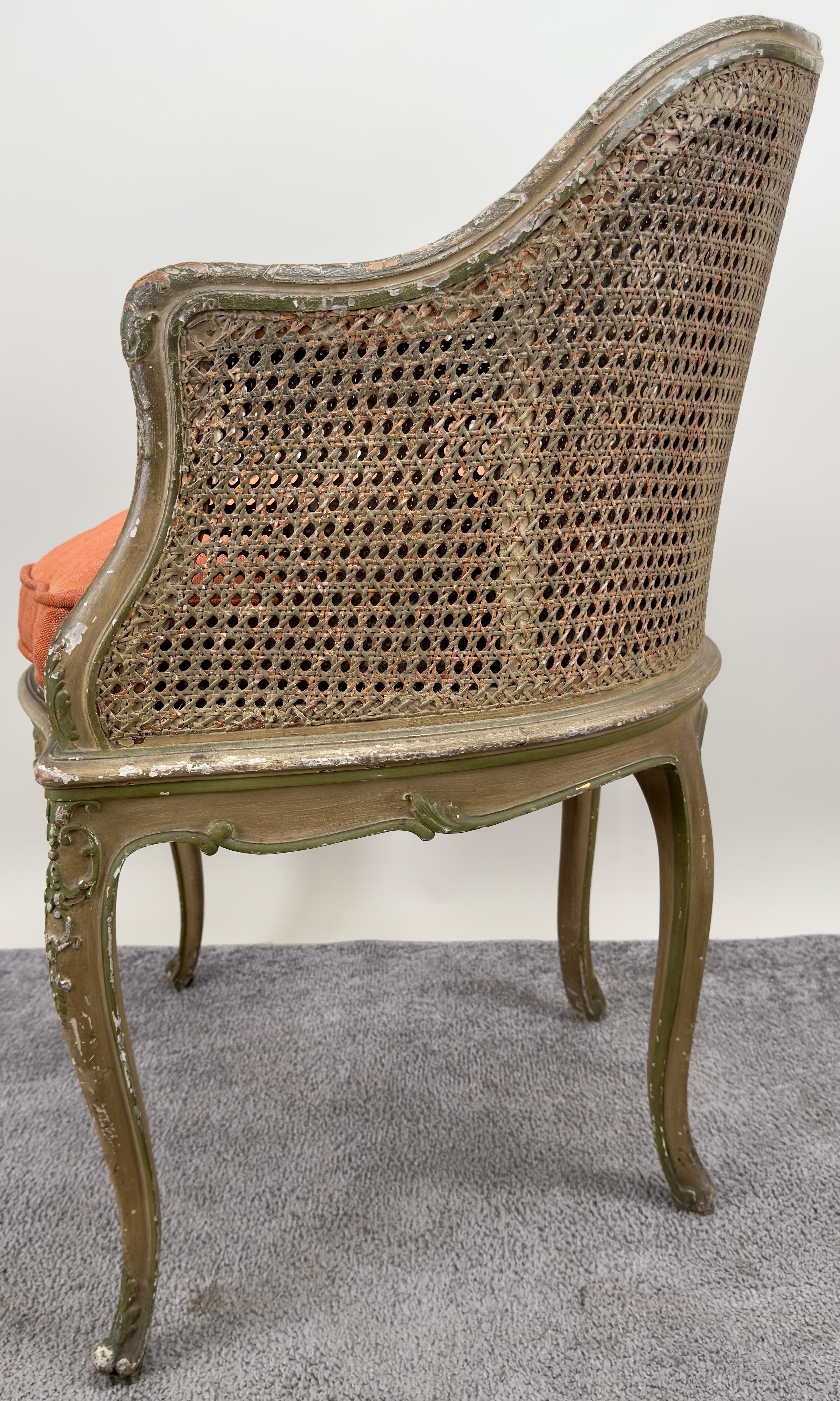 French Louis XV Style Cane Bergere Petite Salon Chair, a Pair Circa 1910's 7
