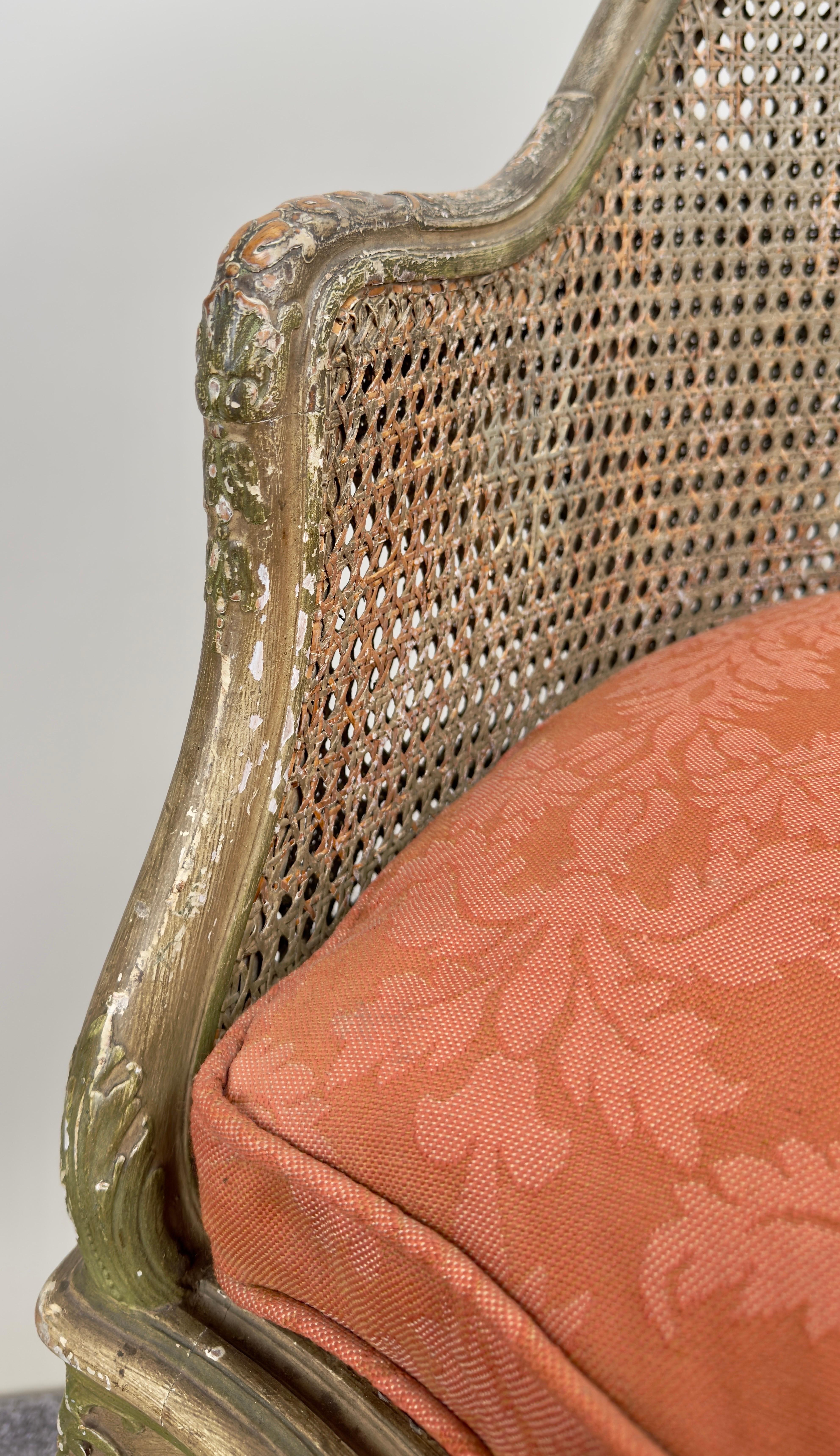 French Louis XV Style Cane Bergere Petite Salon Chair, a Pair Circa 1910's 10