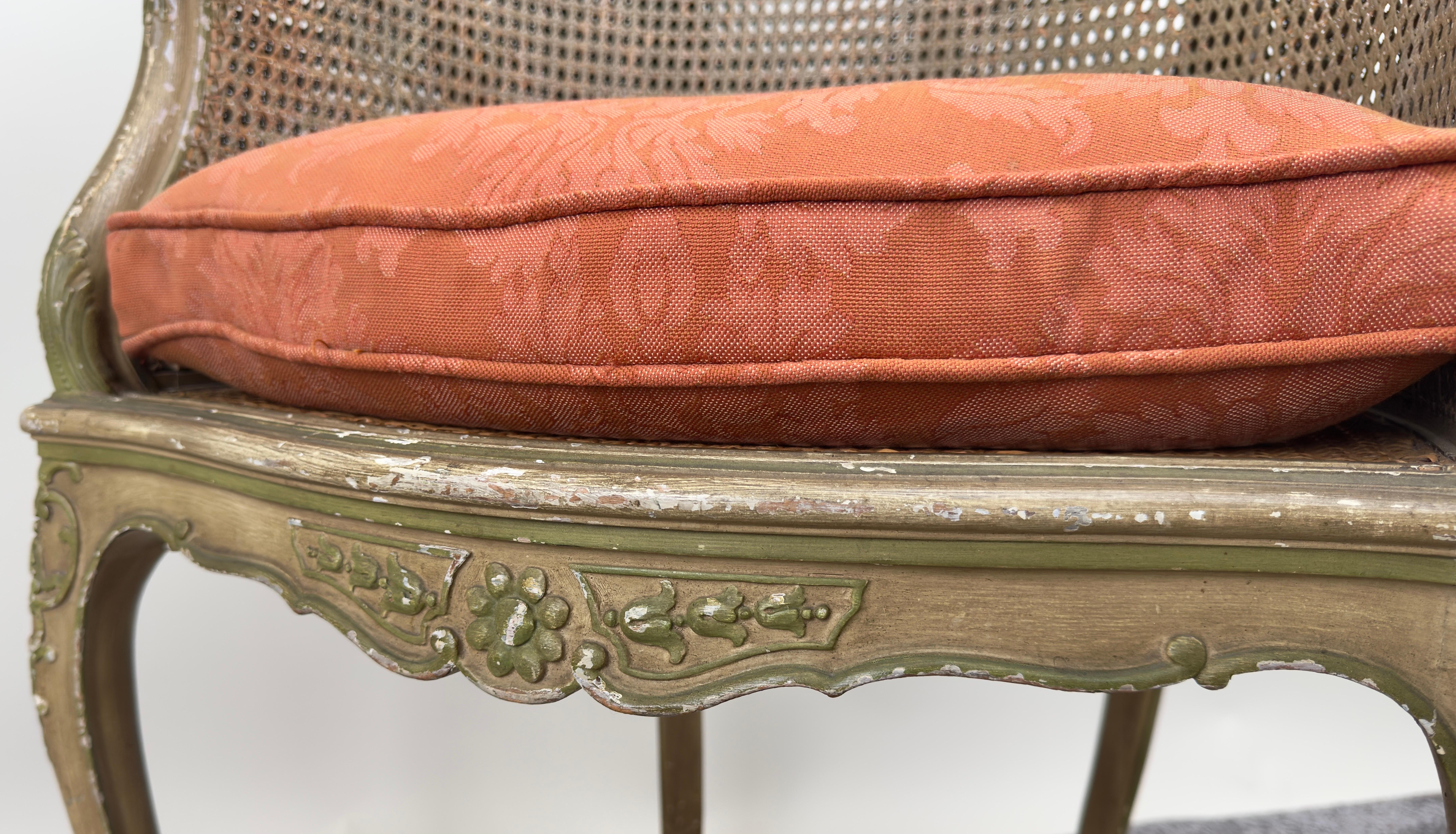 French Louis XV Style Cane Bergere Petite Salon Chair, a Pair Circa 1910's 11