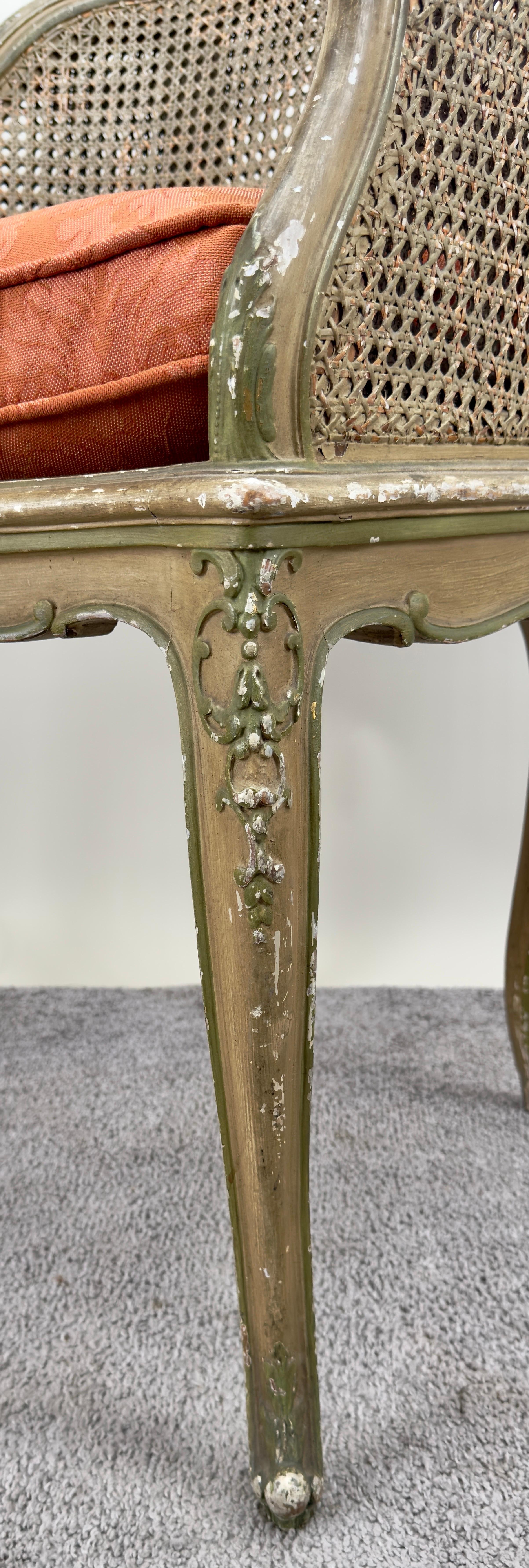French Louis XV Style Cane Bergere Petite Salon Chair, a Pair Circa 1910's 12