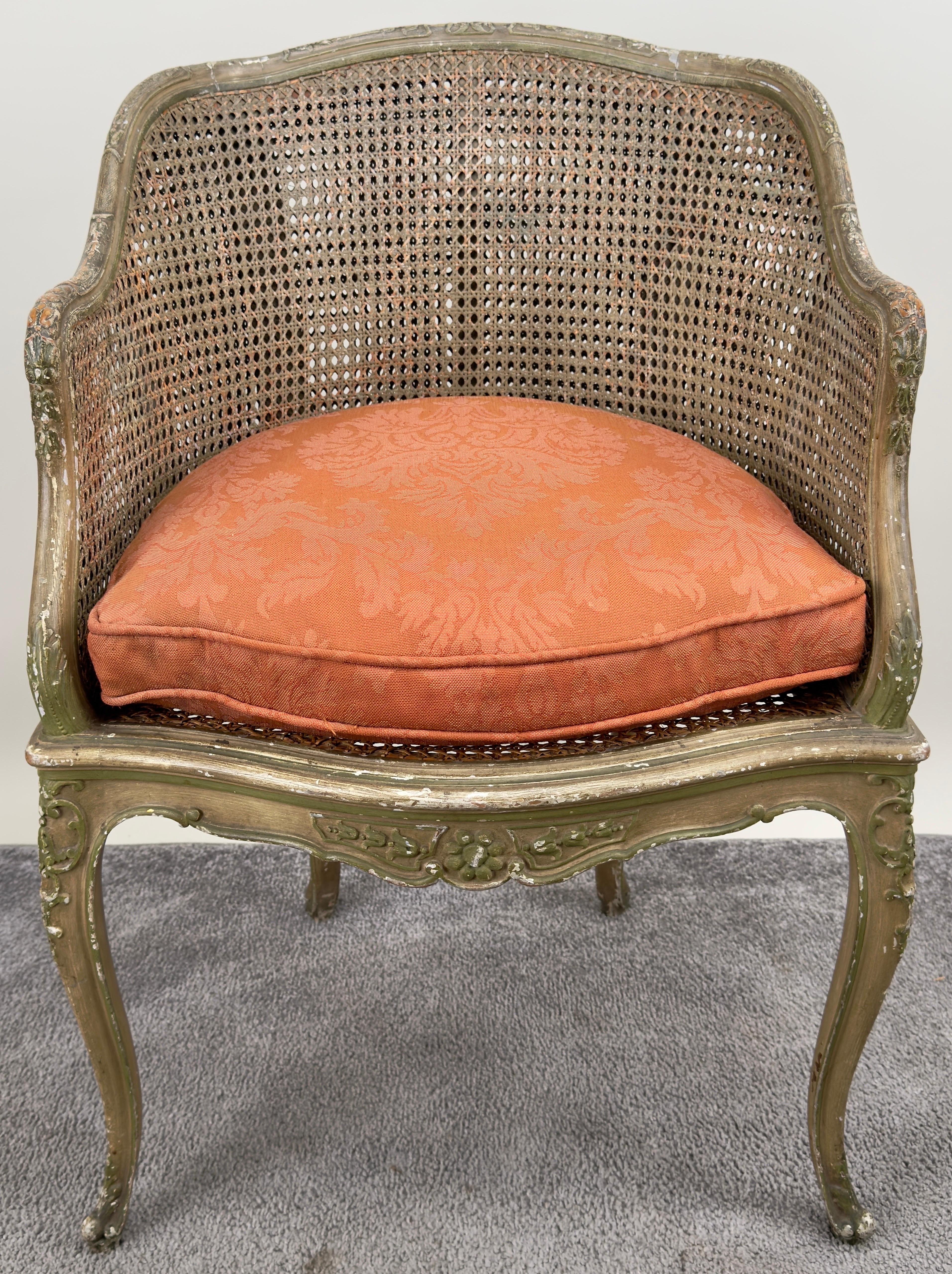 French Louis XV Style Cane Bergere Petite Salon Chair, a Pair Circa 1910's 2