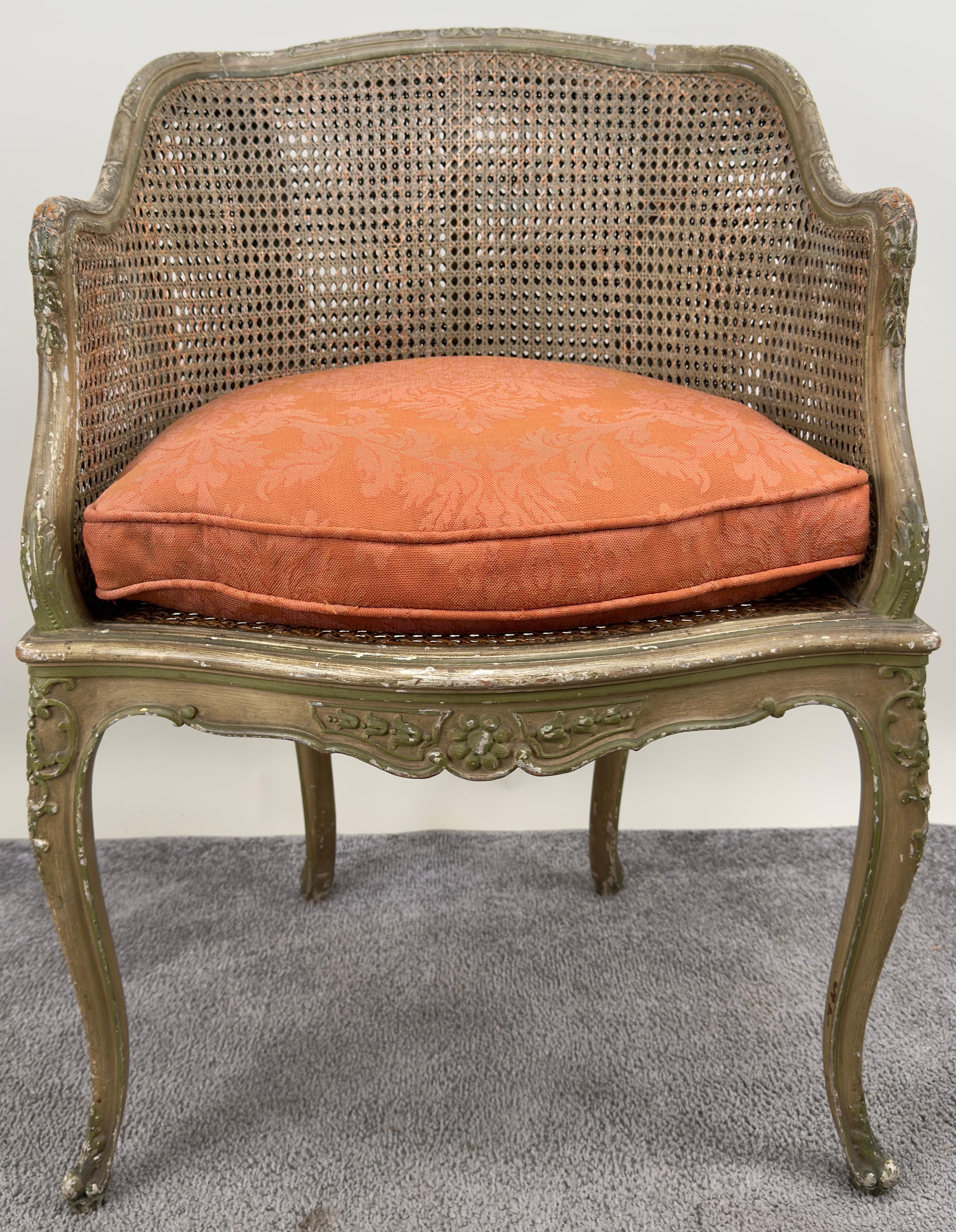 French Louis XV Style Cane Bergere Petite Salon Chair, a Pair Circa 1910's 3