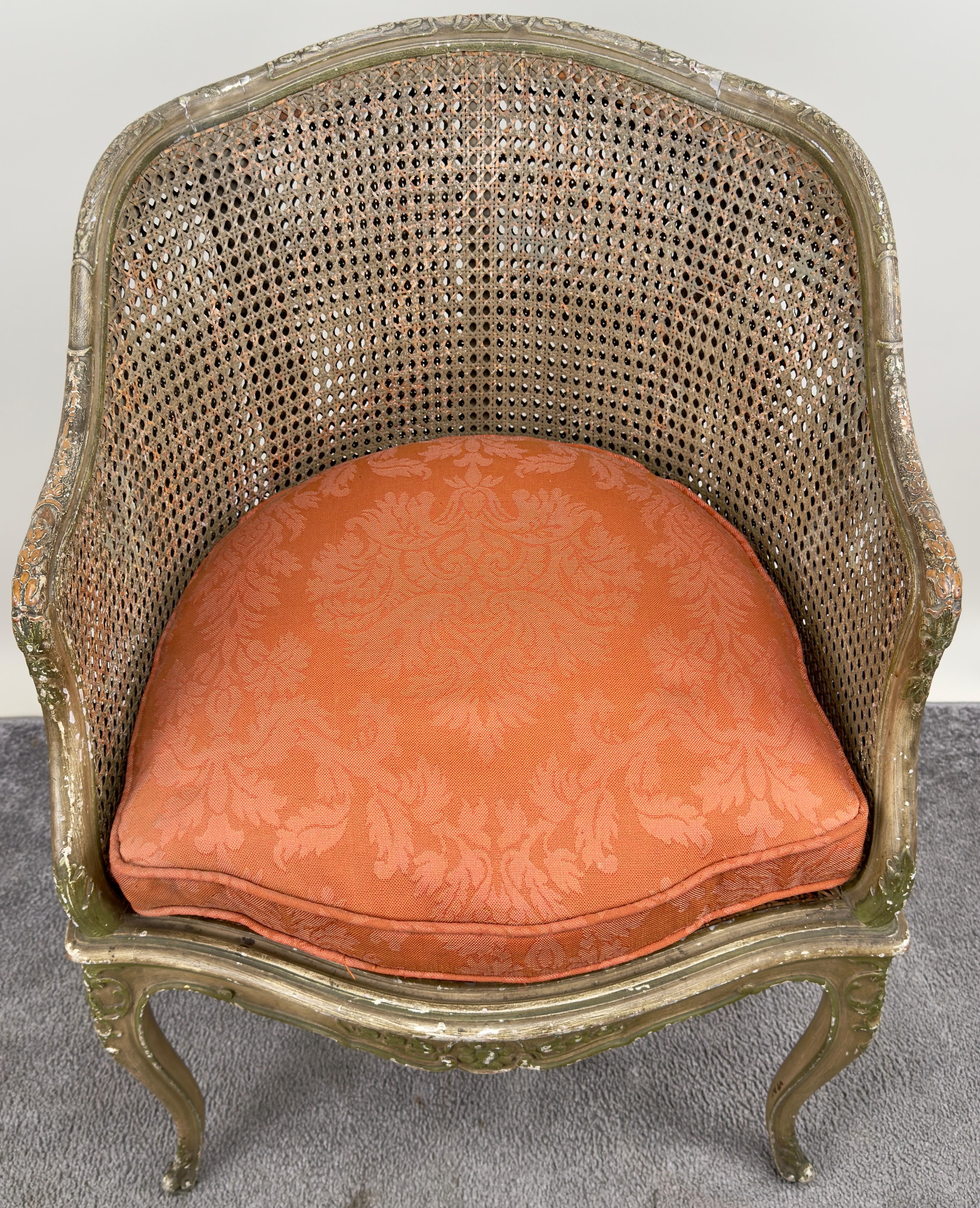 French Louis XV Style Cane Bergere Petite Salon Chair, a Pair Circa 1910's 4