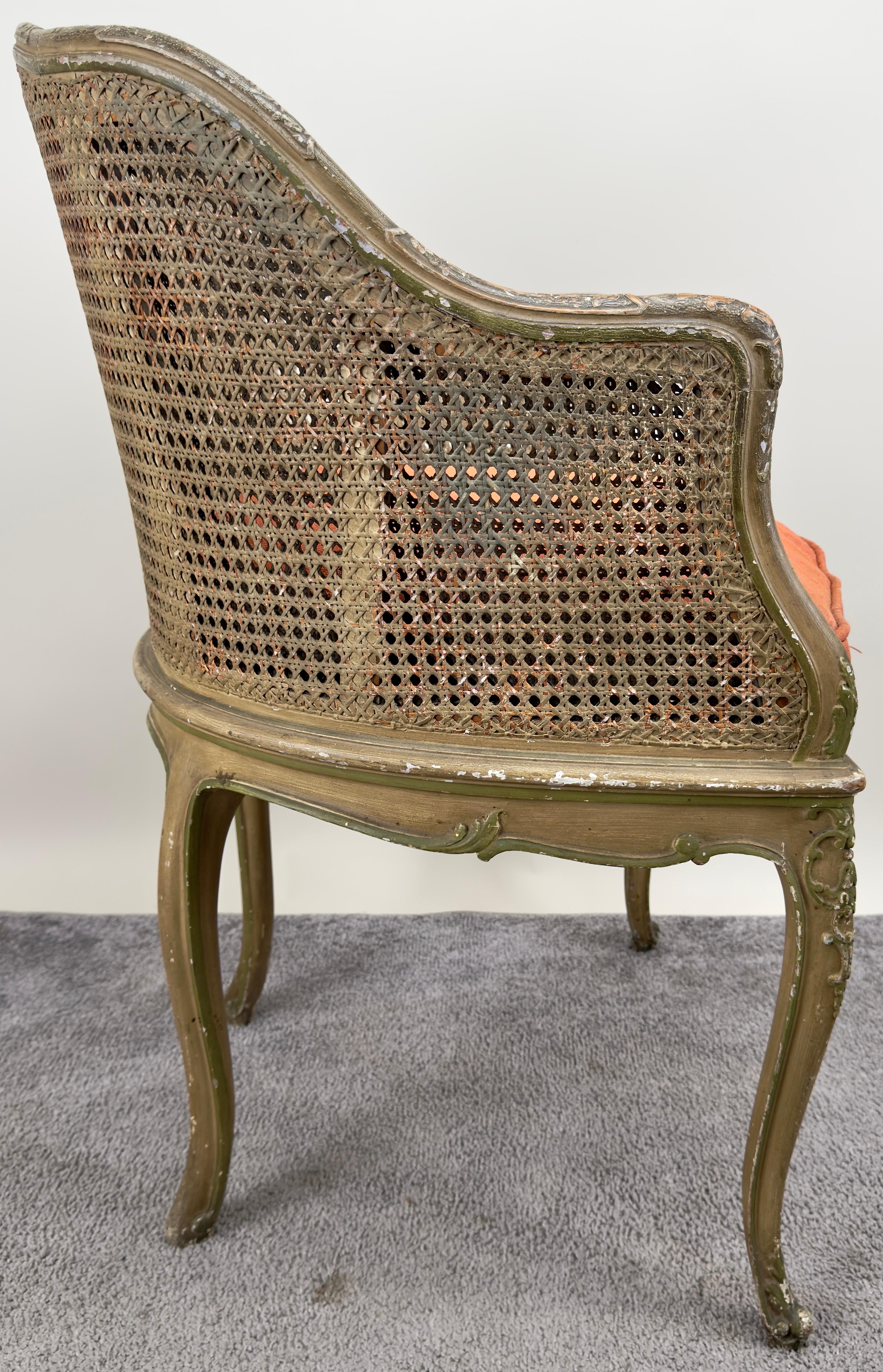 French Louis XV Style Cane Bergere Petite Salon Chair, a Pair Circa 1910's 5