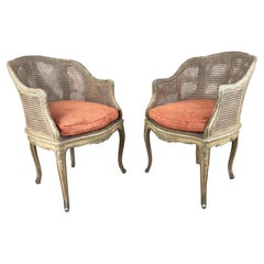 French Louis XV Style Cane Bergere Petite Salon Chair, a Pair Circa 1910's