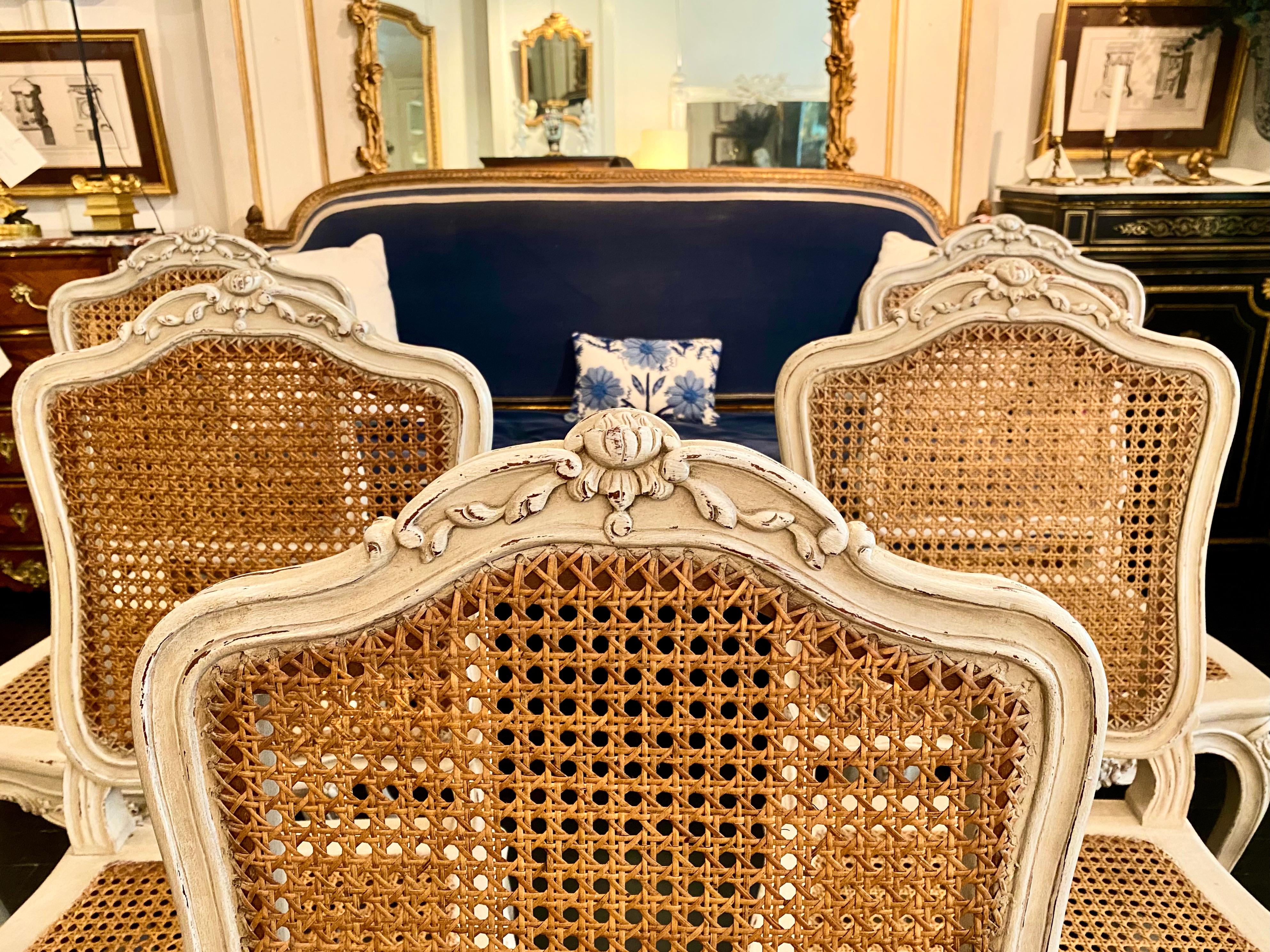 Set di sei sedie a canne in stile Louis XV, francese in vendita 6