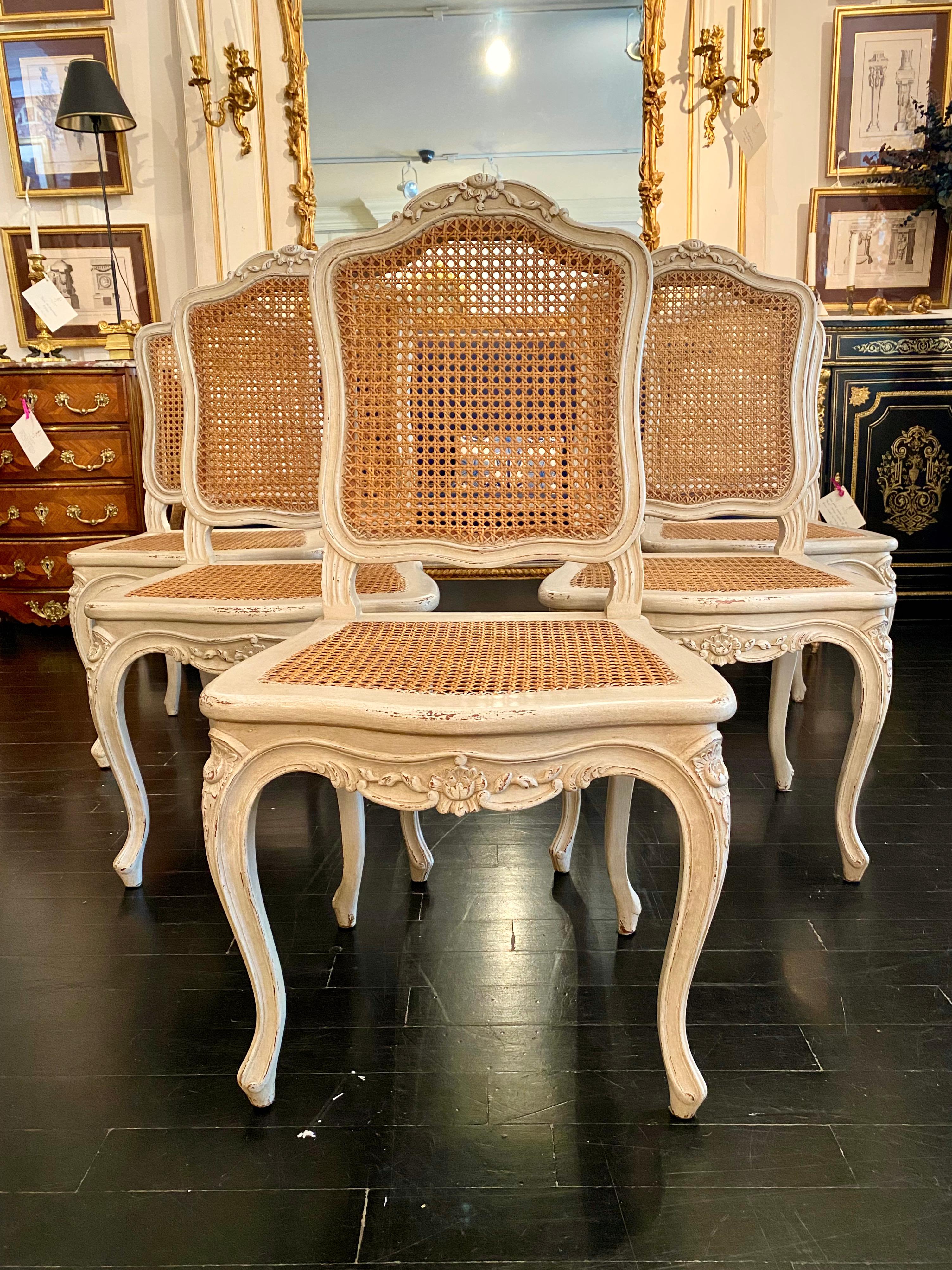 Set di sei sedie a canne in stile Louis XV, francese in vendita 12