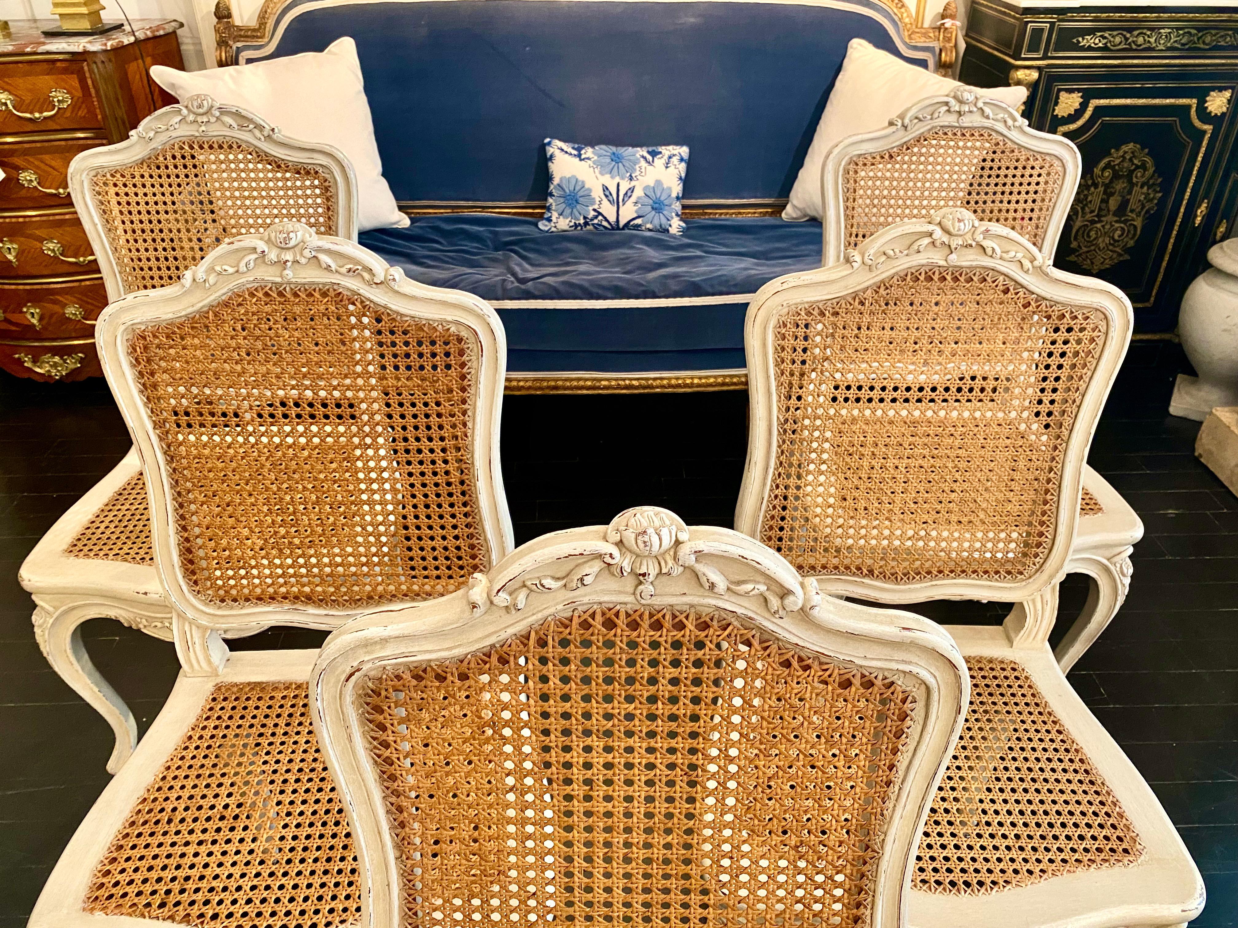 French, Louis XV Style Caned Chairs, Set of Six For Sale 4
