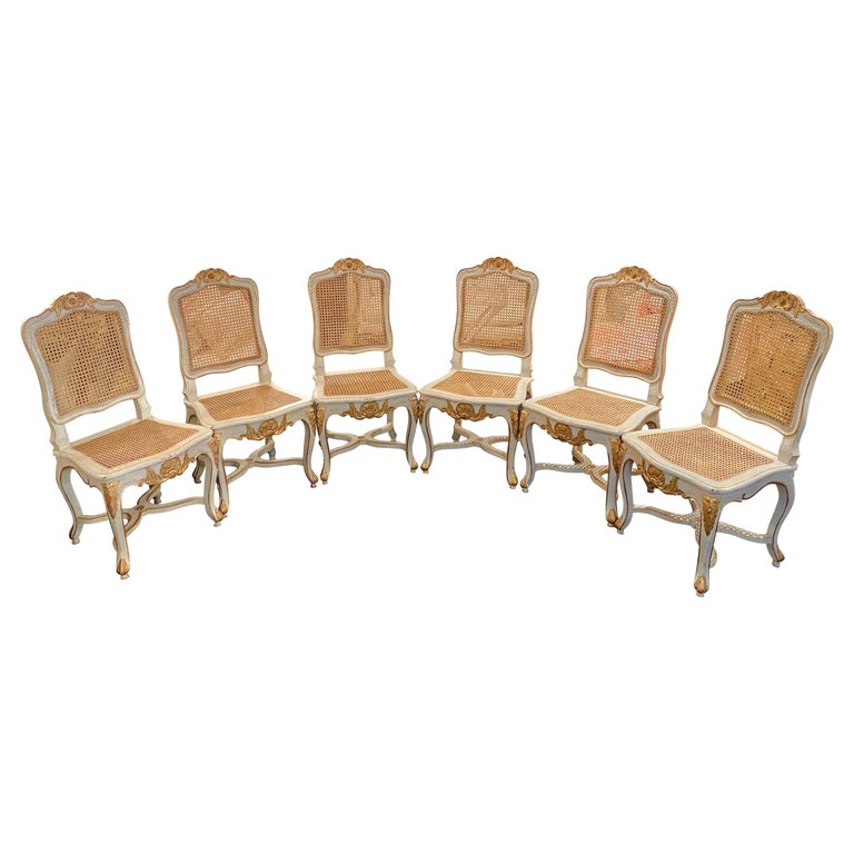 French, Louis XV Style caned Chairs, Set of Six For Sale