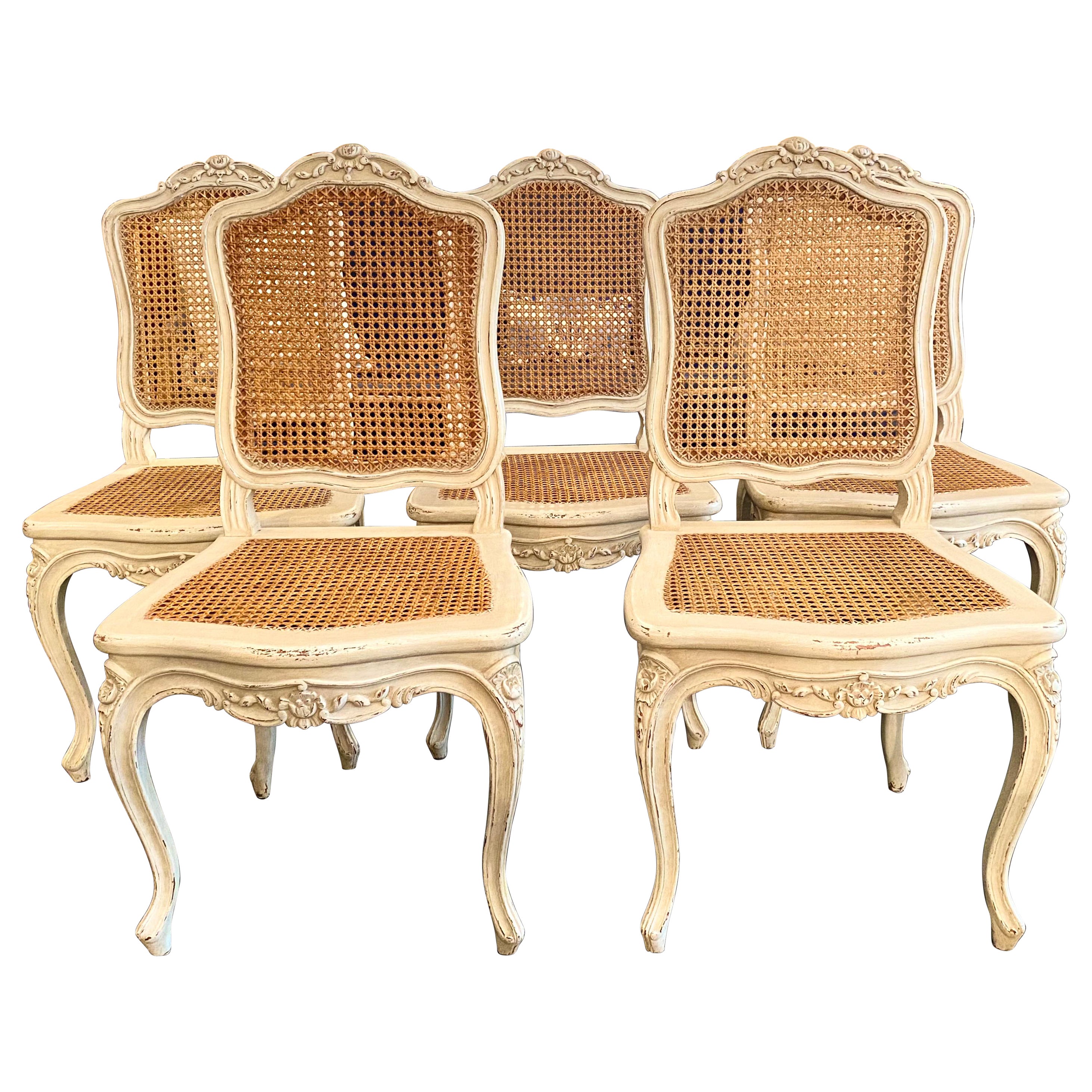 Französische Schilfrohrstühle im Louis-XV-Stil, Sechser-Set, Set
