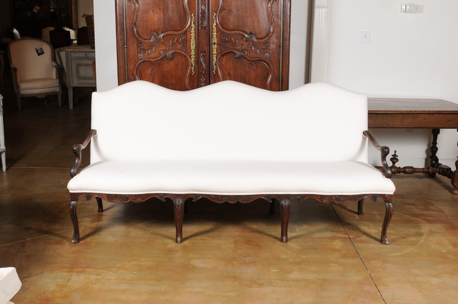 Swedish French Louis XV Style Carved 19th Century Upholstered Canapé with Cabriole Legs