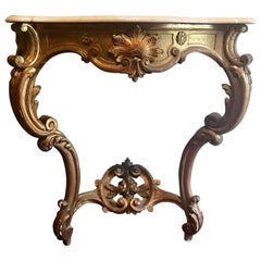 French Louis XV Style Carved and Gilded Marble-Top Console