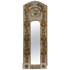 French Louis XV Style Carved and Parcel Gilt Narrow Trumeau Mirror