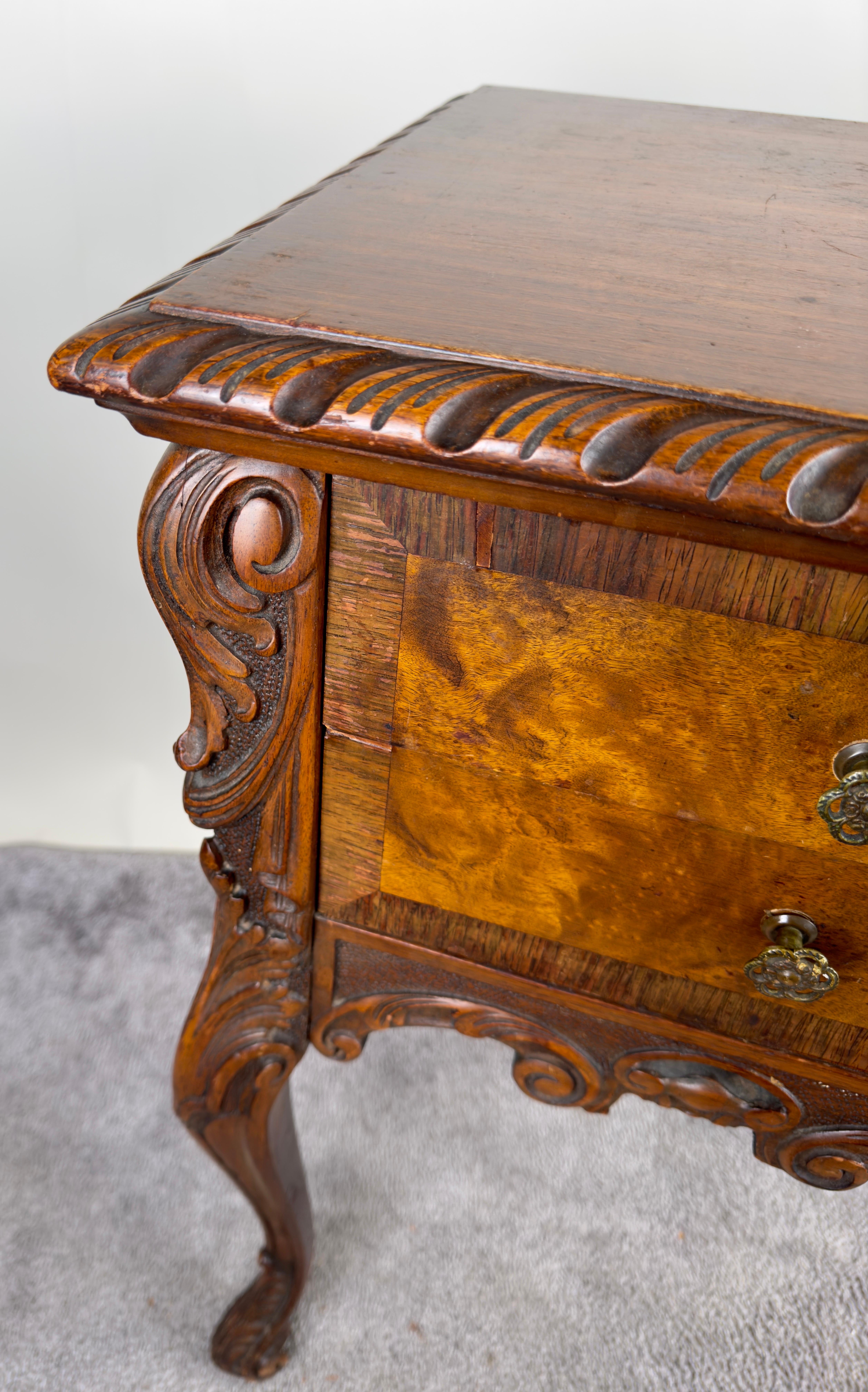 French Louis XV Style Carved Burl Walnut Side, end Table or Nightstand  For Sale 8