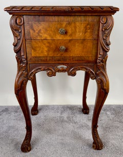 French Louis XV Style Carved Burl Walnut Side, end Table or Nightstand