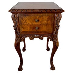 Used French Louis XV Style Carved Burl Walnut Side, end Table or Nightstand 