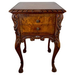 French Louis XV Style Carved Burl Walnut Side, end Table or Nightstand 