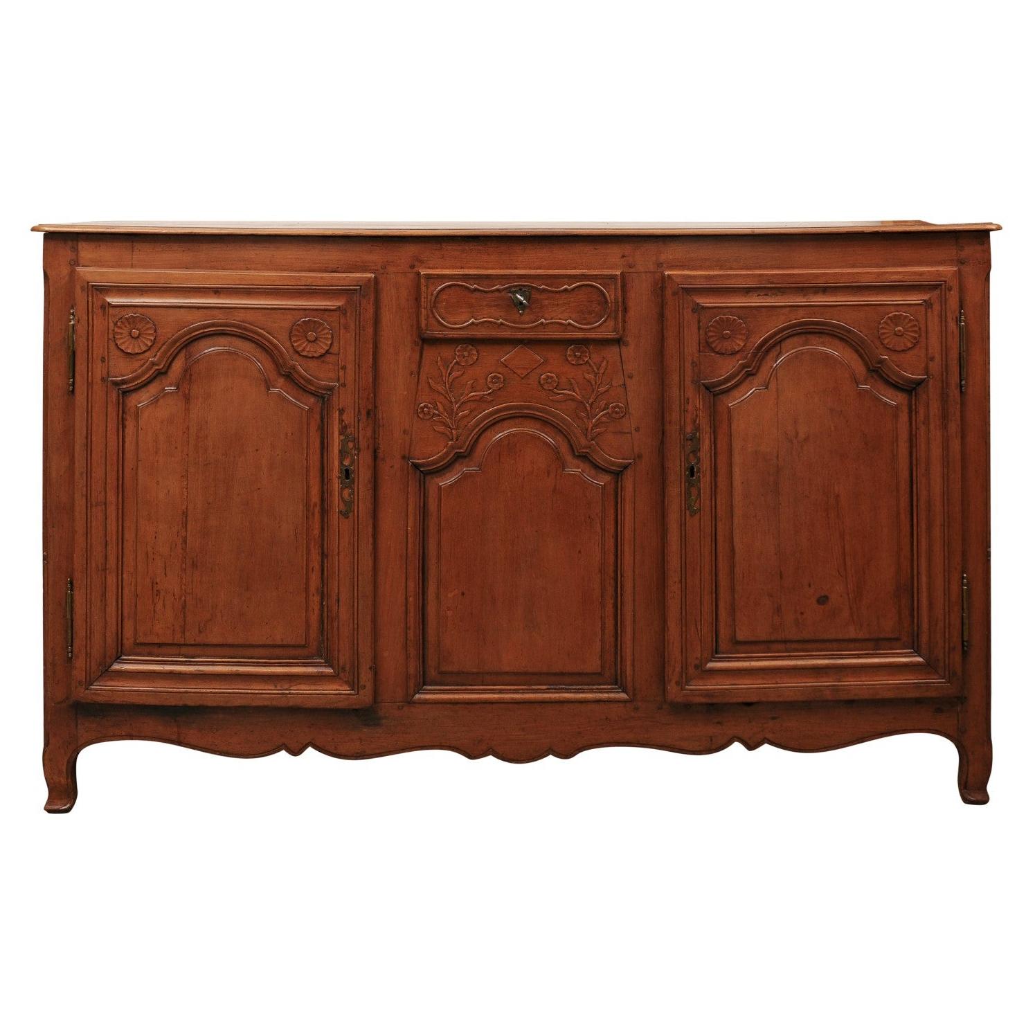French Louis XV Style Carved Cherry Enfilade from Picardie from the 1790s