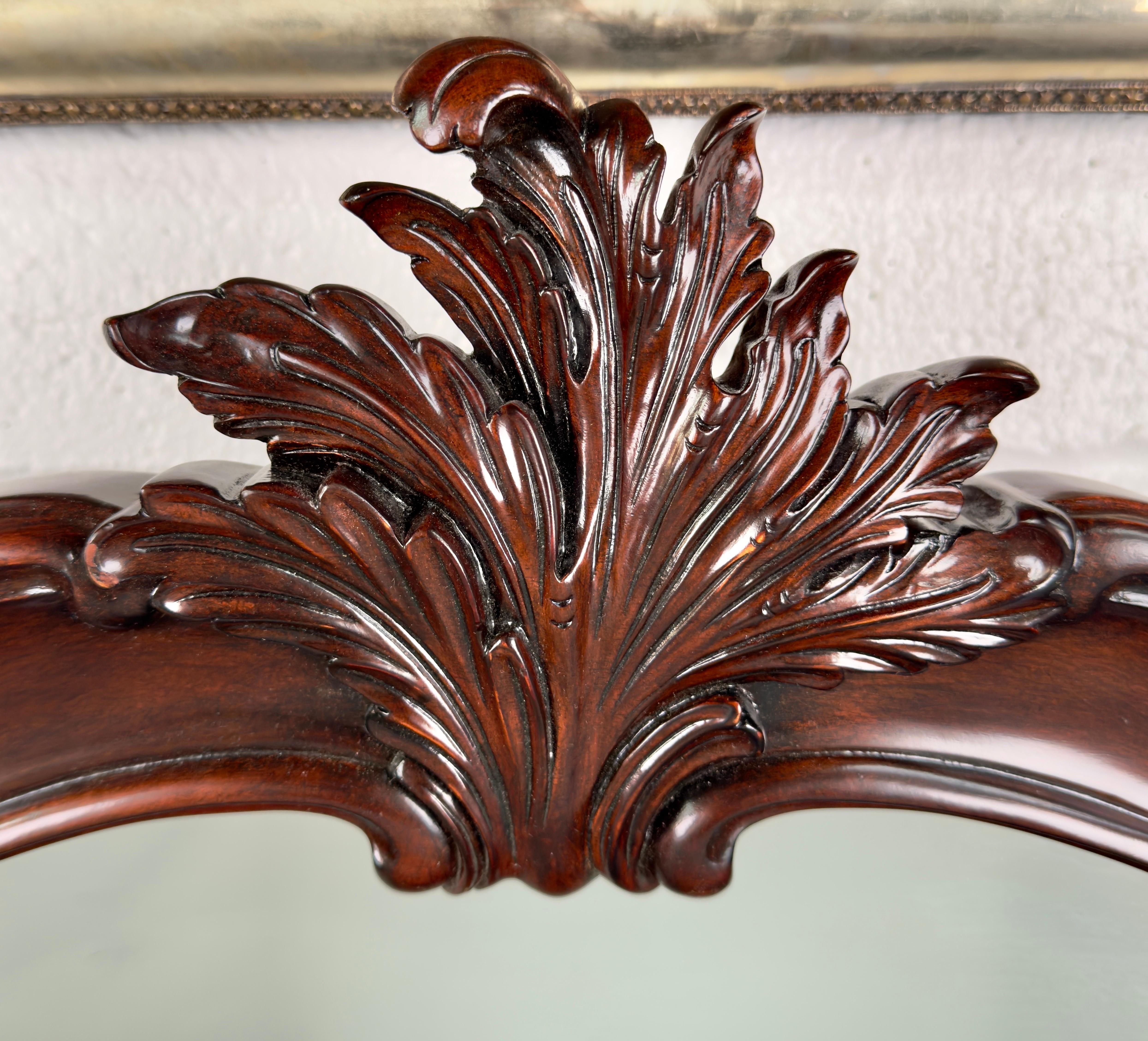 French Louis XV Style Carved Cherry Wood & Beveled Glass Wall or Mantel Mirror In Good Condition For Sale In Plainview, NY