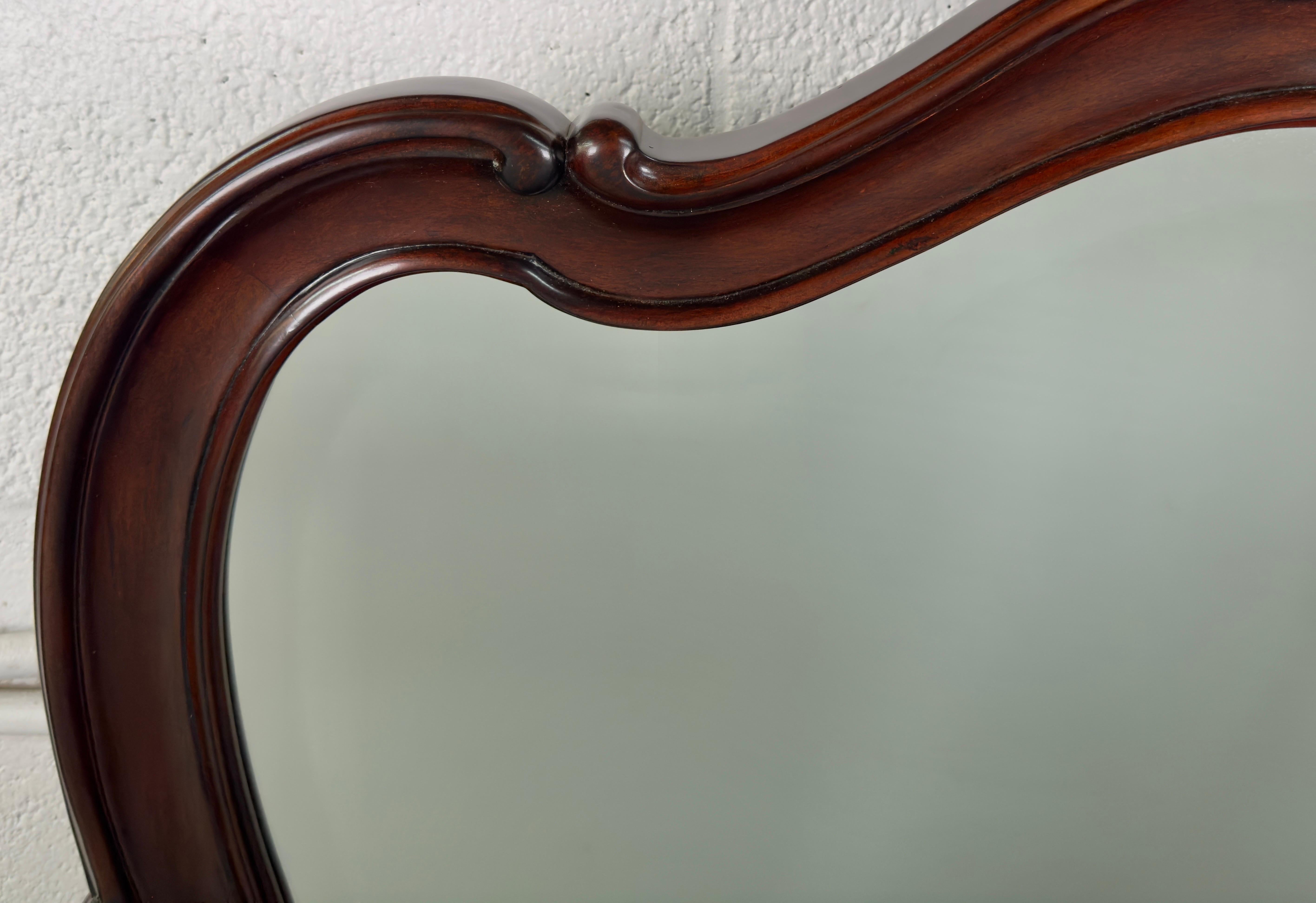 20th Century French Louis XV Style Carved Cherry Wood & Beveled Glass Wall or Mantel Mirror For Sale