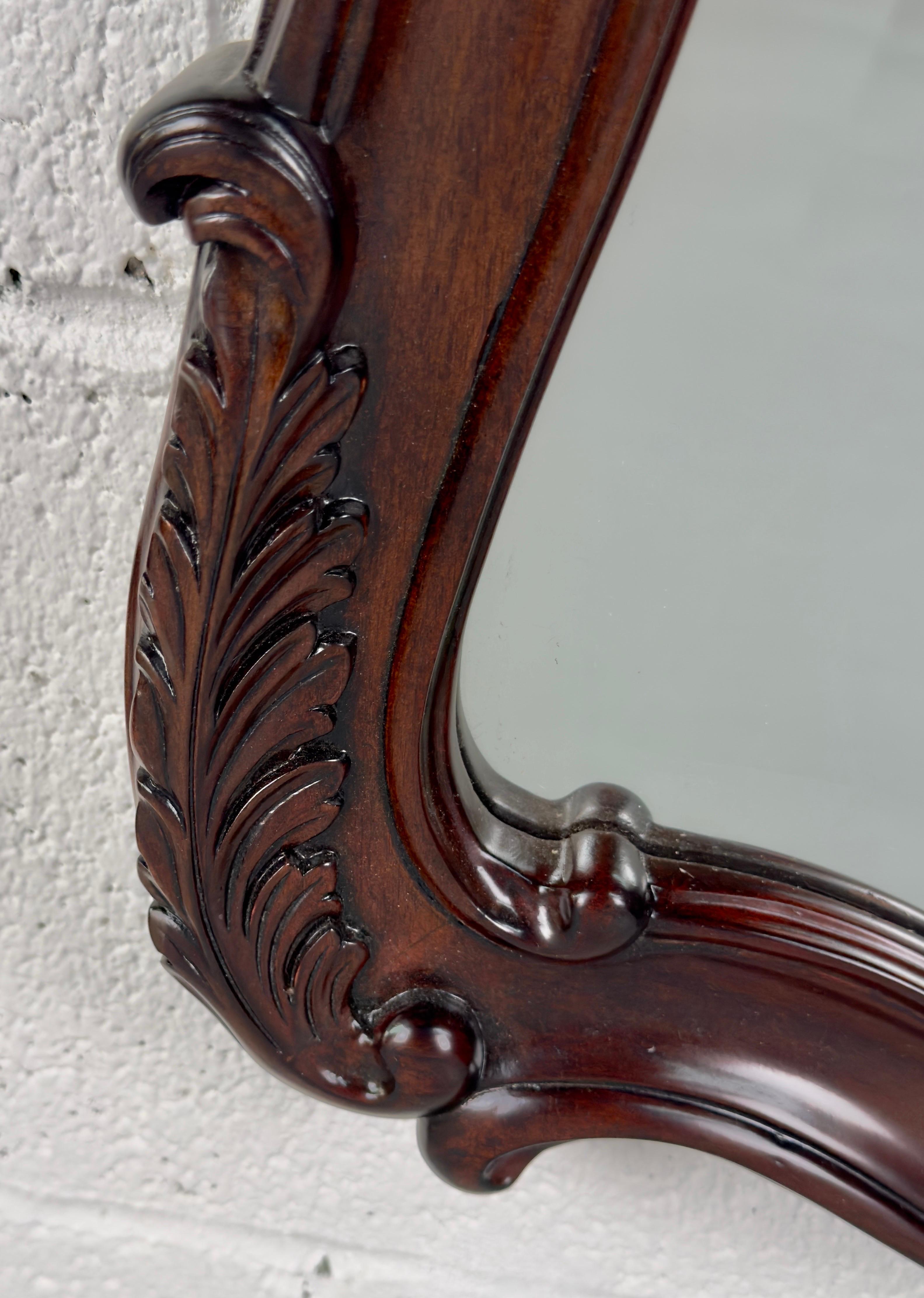 French Louis XV Style Carved Cherry Wood & Beveled Glass Wall or Mantel Mirror For Sale 3