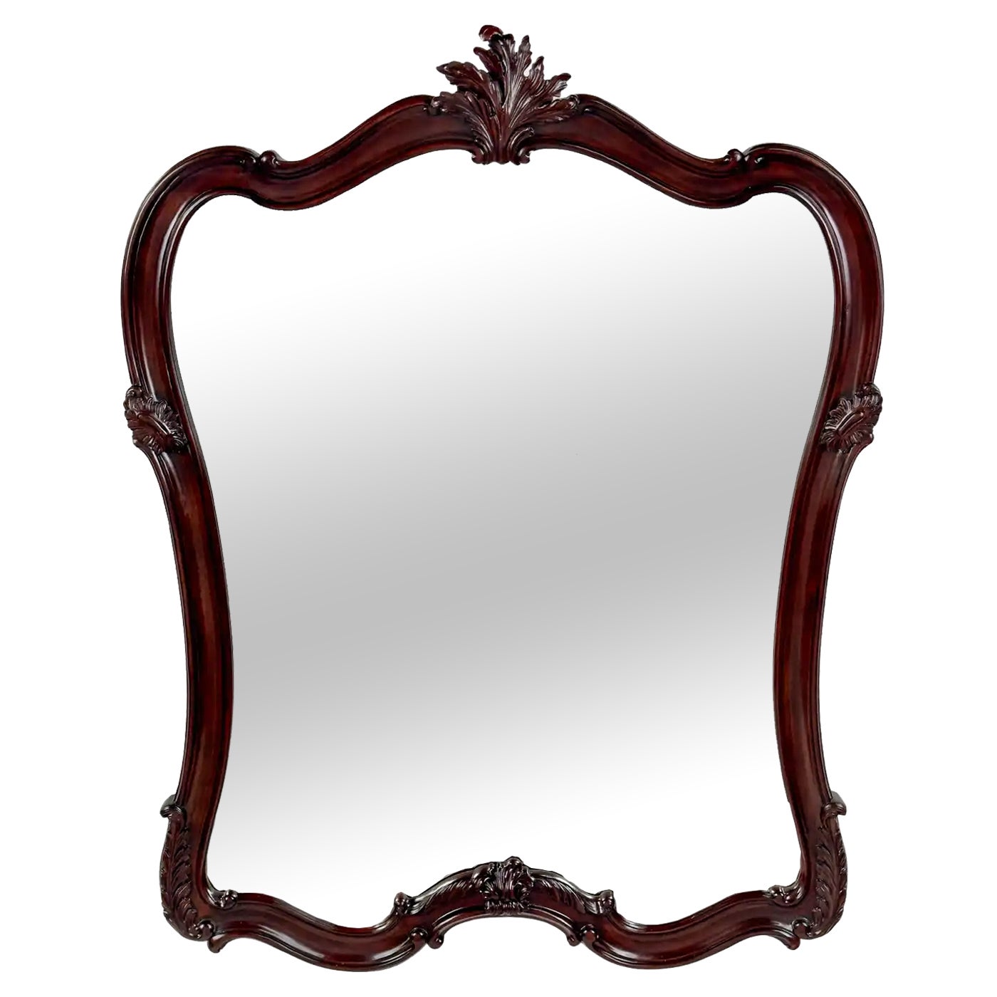 French Louis XV Style Carved Cherry Wood & Beveled Glass Wall or Mantel Mirror For Sale