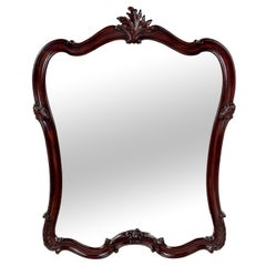 Vintage French Louis XV Style Carved Cherry Wood & Beveled Glass Wall or Mantel Mirror