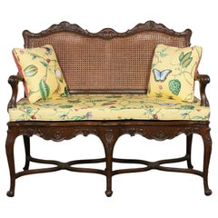 French Louis XV Style Carved Fruitwood & Cane Settee