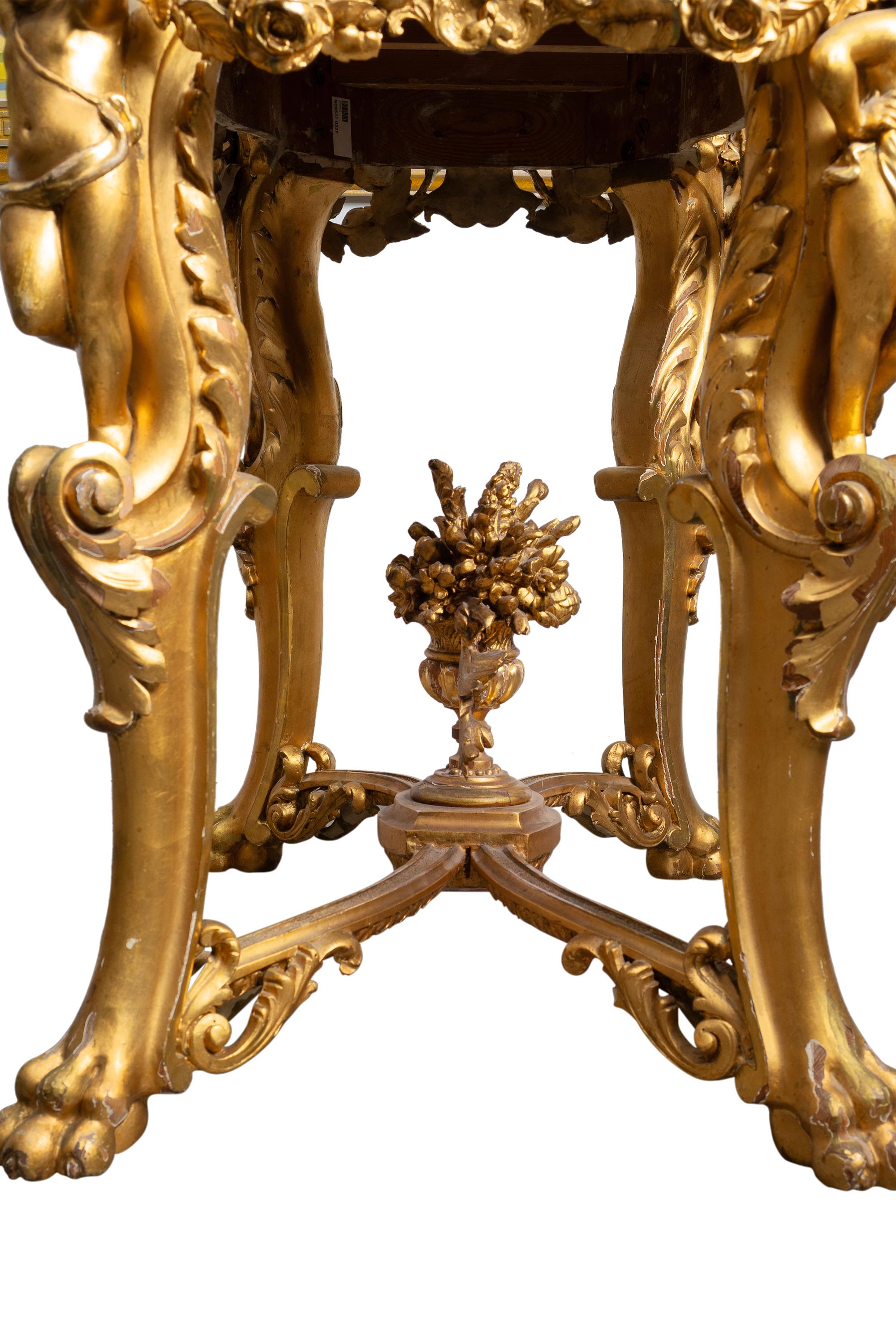 French Louis XV Style Carved Gilt-Wood & Gesso Figural Side Table For Sale 6