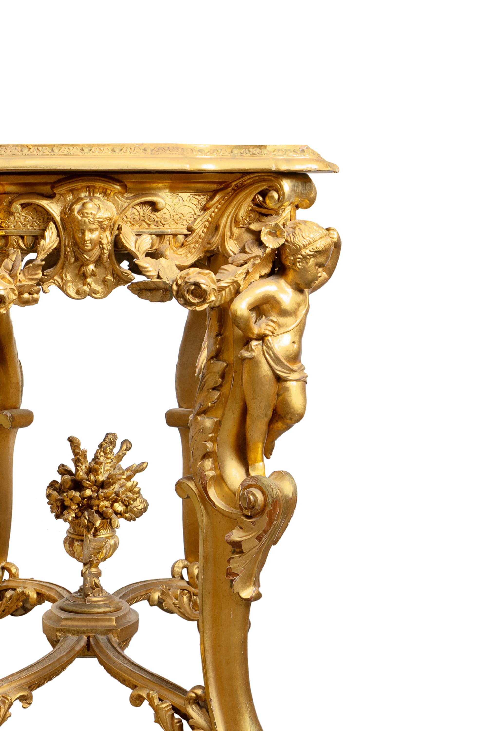 French Louis XV Style Carved Gilt-Wood & Gesso Figural Side Table For Sale 7