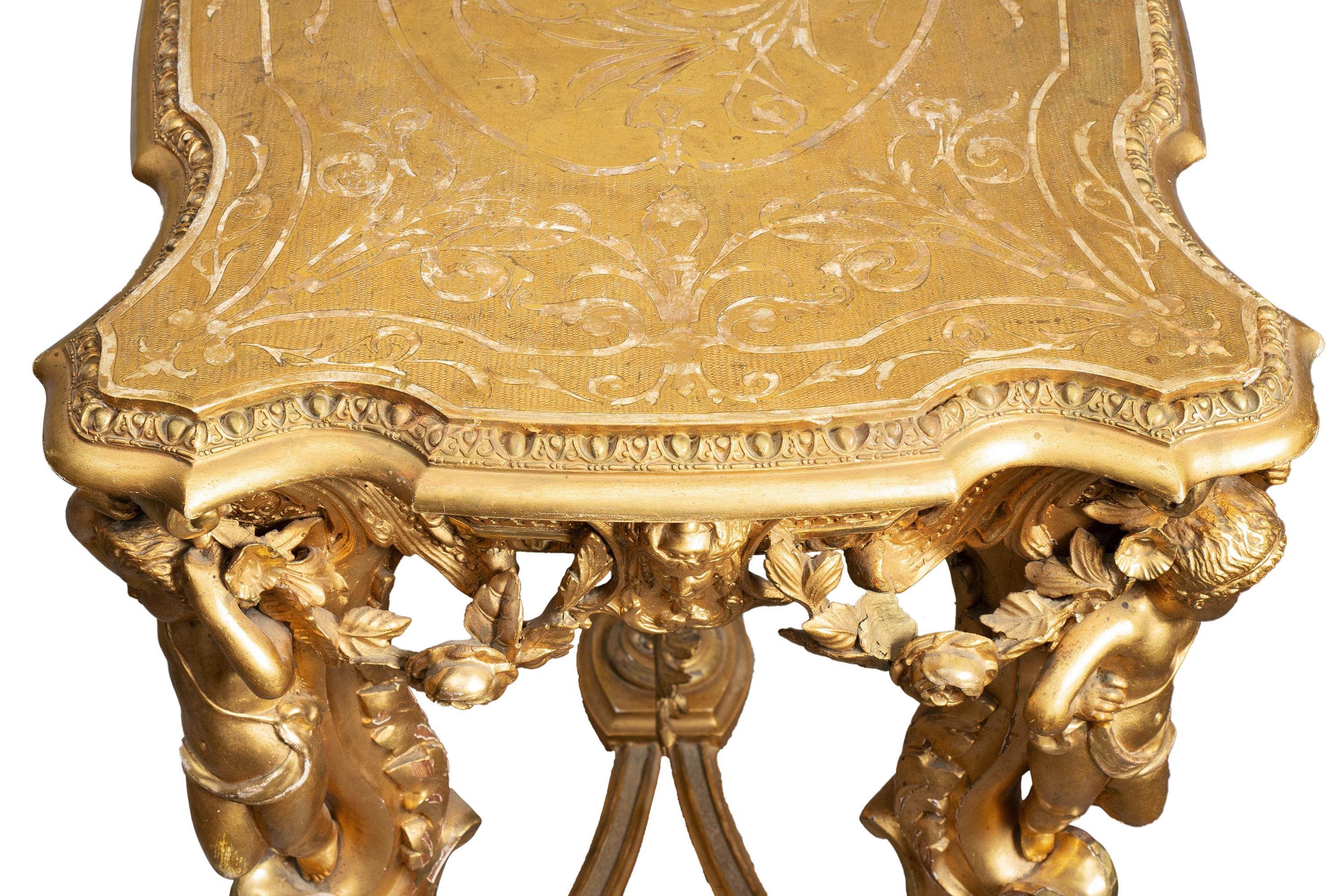 French Louis XV Style Carved Gilt-Wood & Gesso Figural Side Table For Sale 8