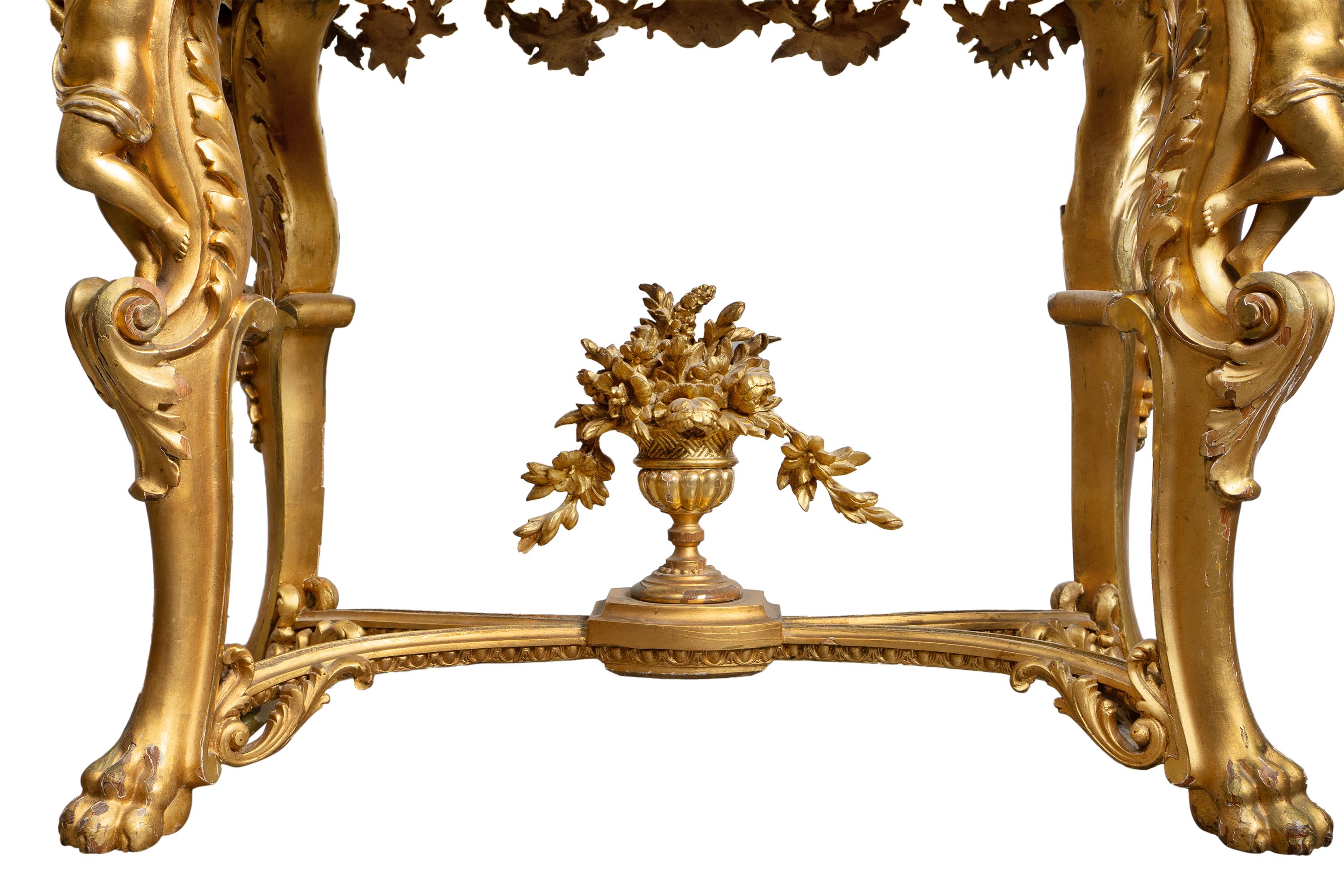 19th Century French Louis XV Style Carved Gilt-Wood & Gesso Figural Side Table For Sale