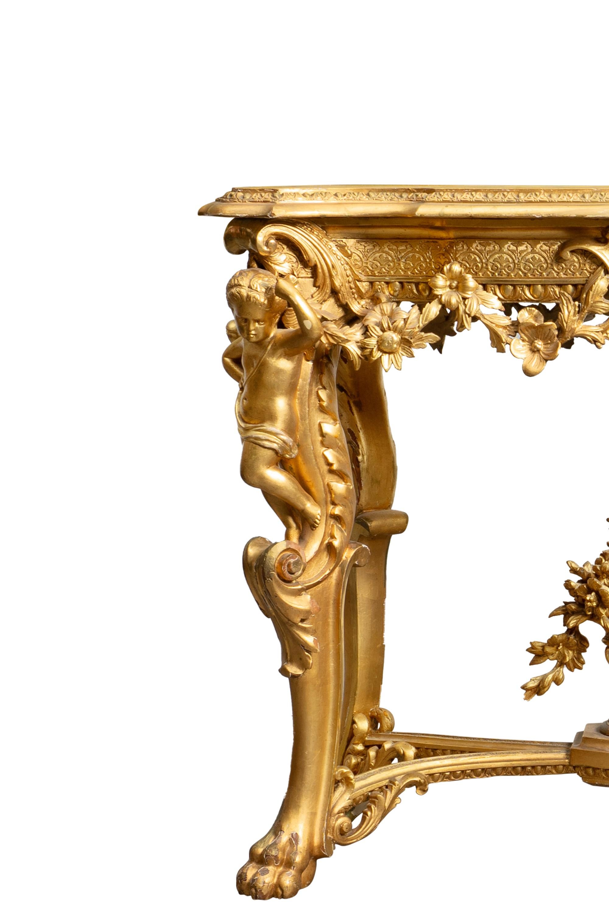 French Louis XV Style Carved Gilt-Wood & Gesso Figural Side Table For Sale 1