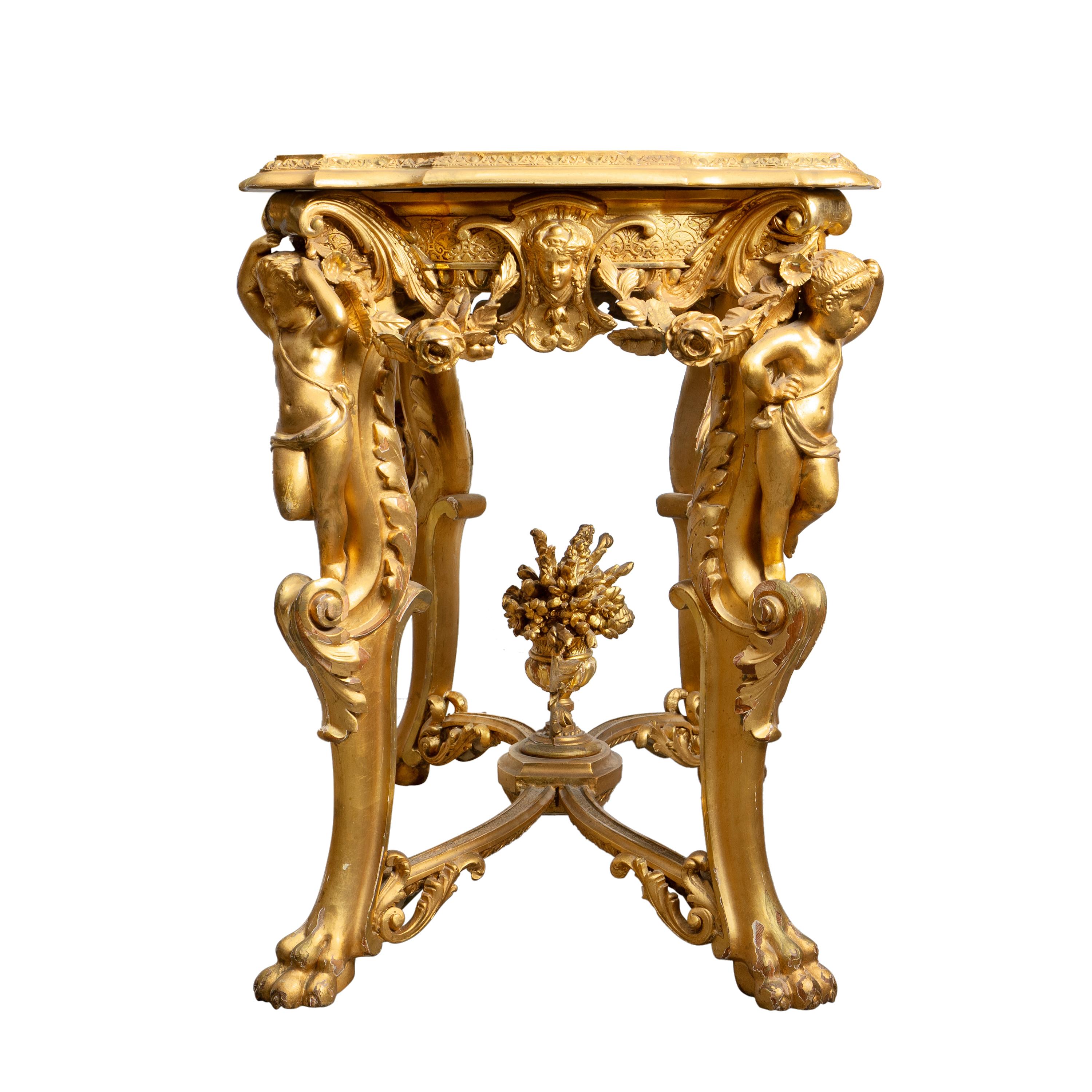 French Louis XV Style Carved Gilt-Wood & Gesso Figural Side Table For Sale 4