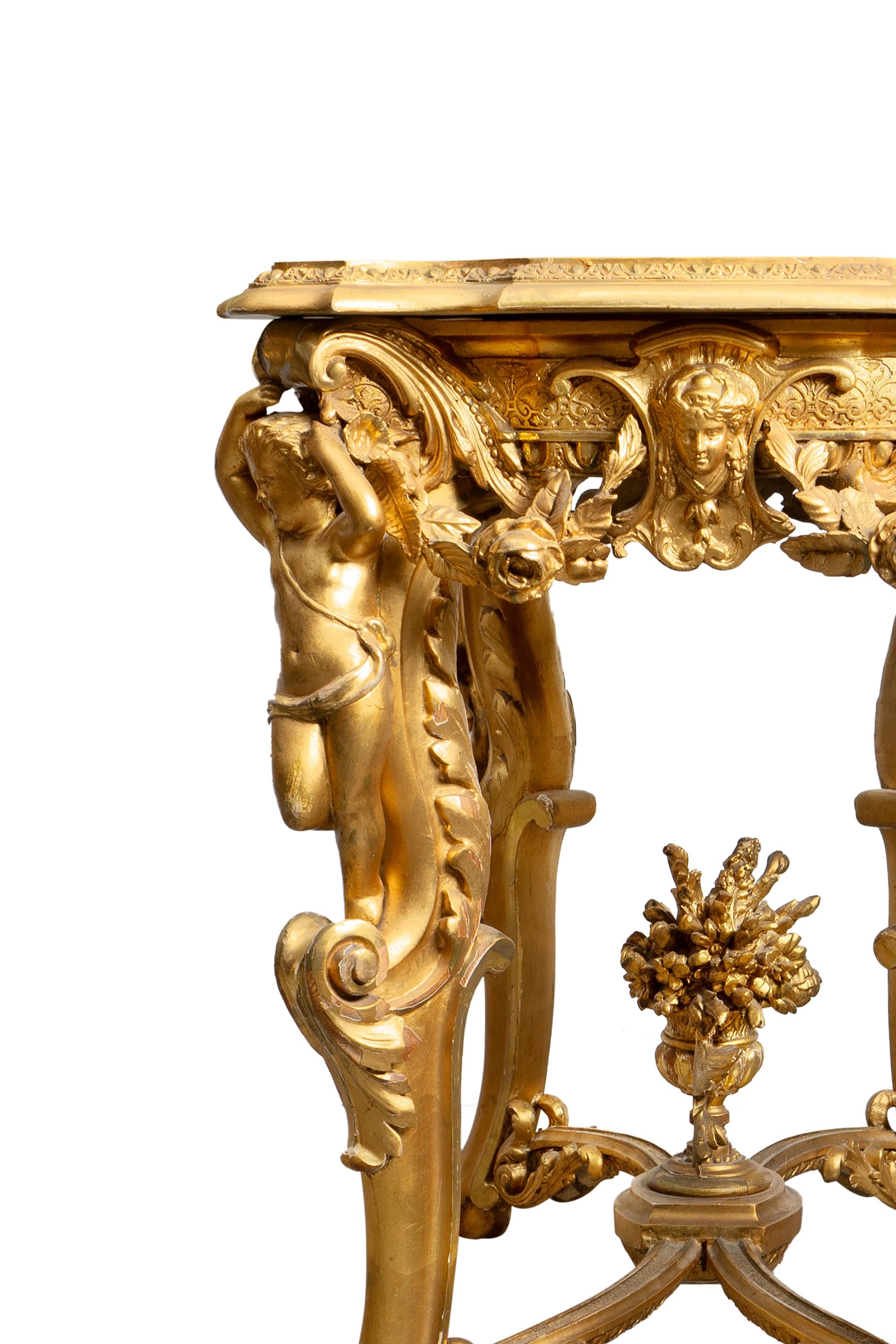 French Louis XV Style Carved Gilt-Wood & Gesso Figural Side Table For Sale 5