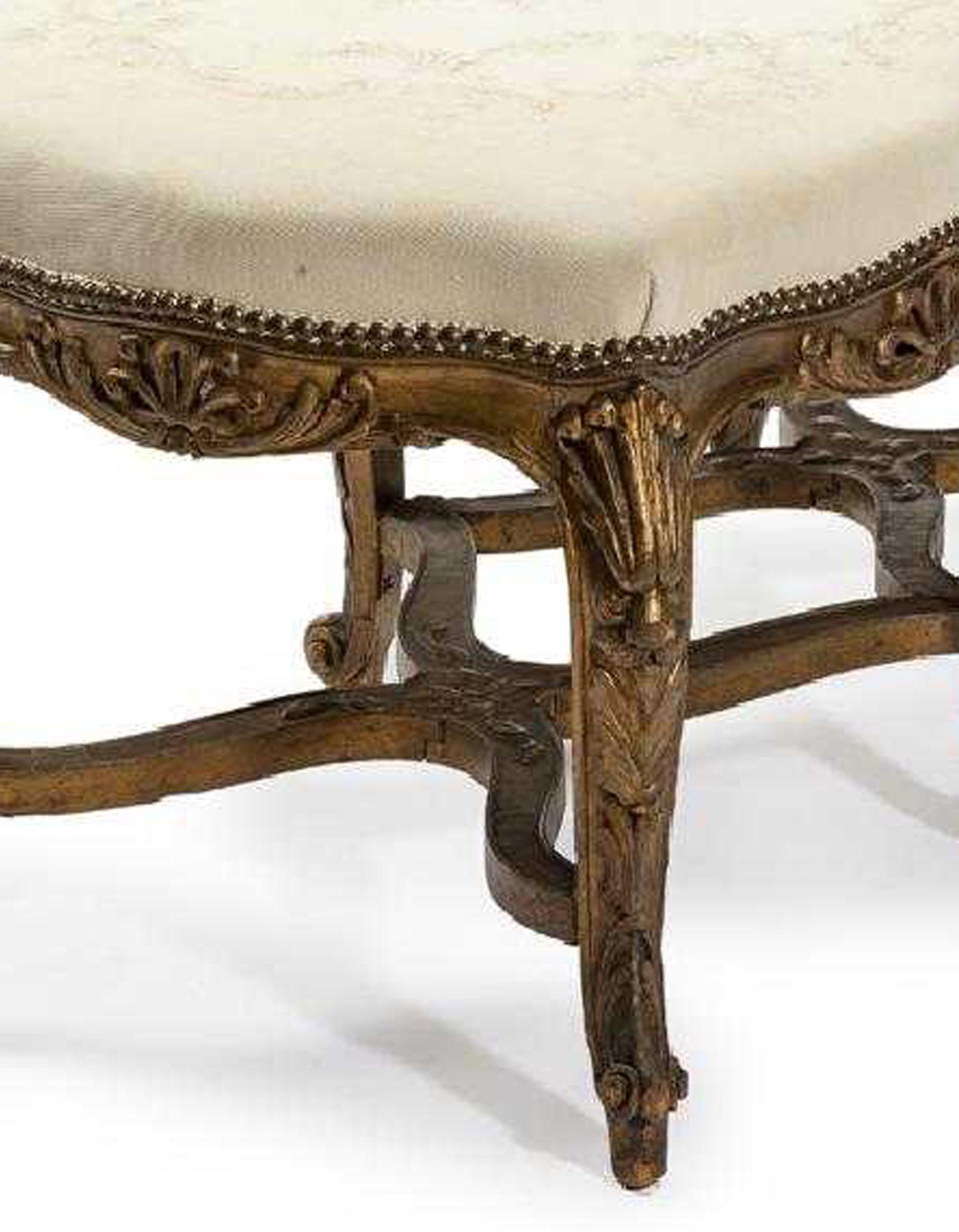 Upholstery French Louis XV Style Carved Giltwood Bench, 19th Century