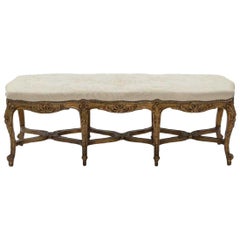 Antique French Louis XV Style Carved Giltwood Bench, 19th Century