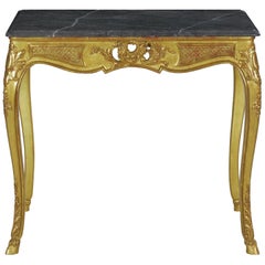 French Louis XV Style Carved Giltwood Center Accent Table with Gray Marble Top