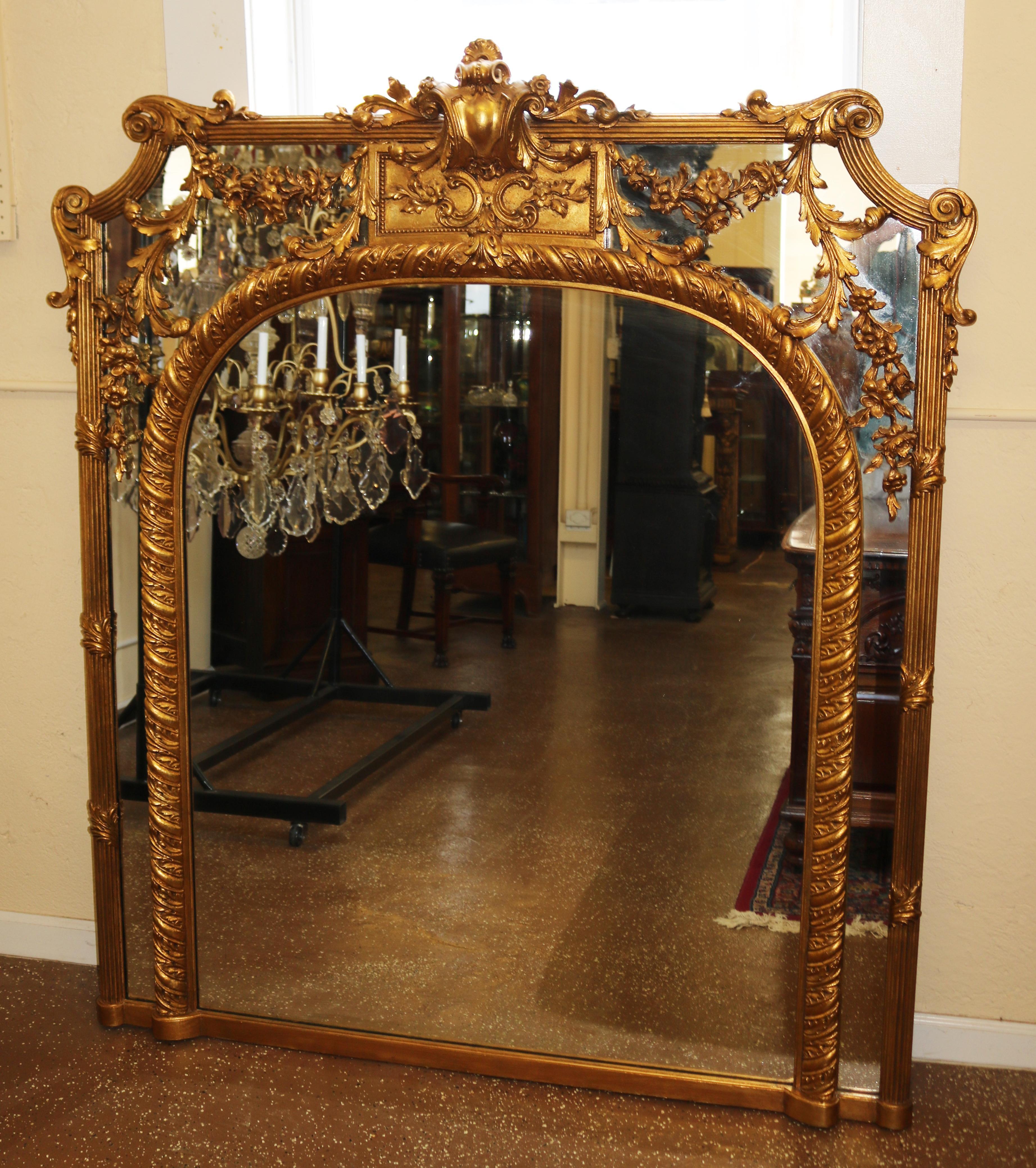 Hand-Carved French Louis XV Style Carved Gold Gilt Turn of The Century Mirror