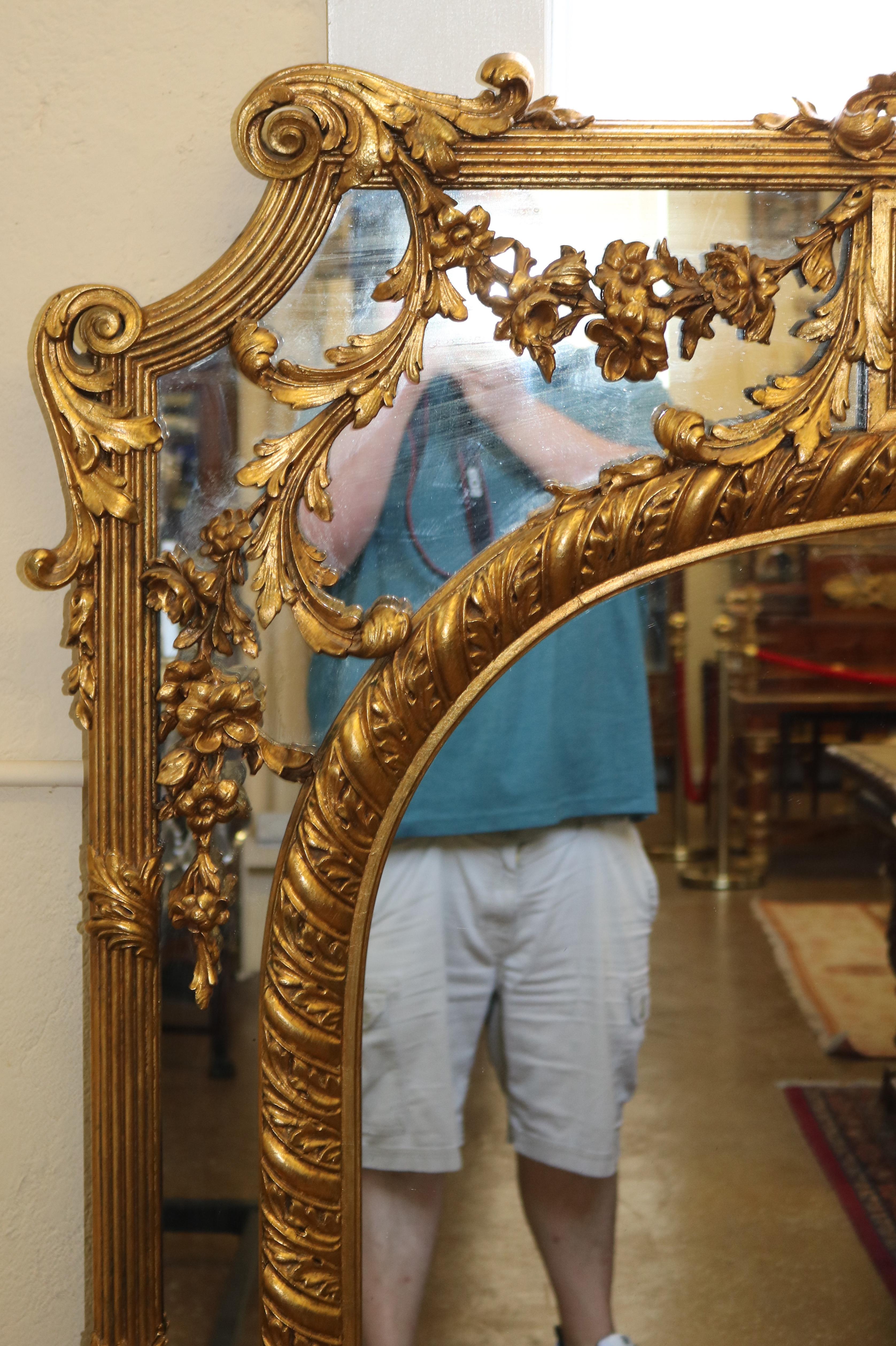 20th Century French Louis XV Style Carved Gold Gilt Turn of The Century Mirror