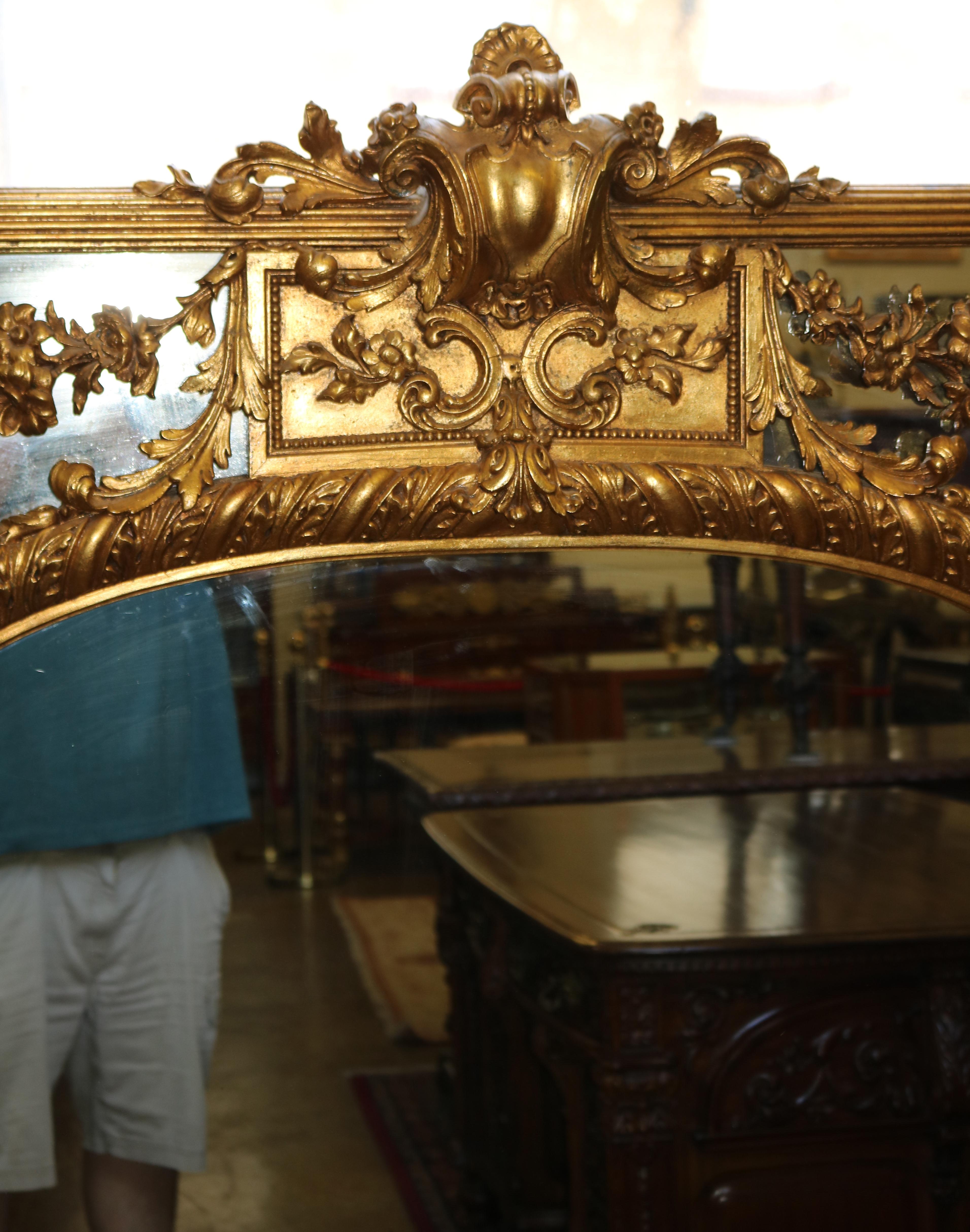 French Louis XV Style Carved Gold Gilt Turn of The Century Mirror 1