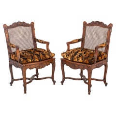 French Louis XV Style Carved Oak Armchairs, 2