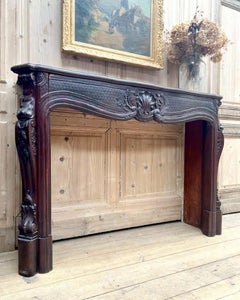 French Louis XV Style Carved Oak Fireplace Mantel, France, circa 1900