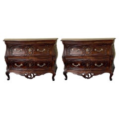 French Louis XV Style Carved Oak Serpentine Commodes / Chest of Drawers, Pair