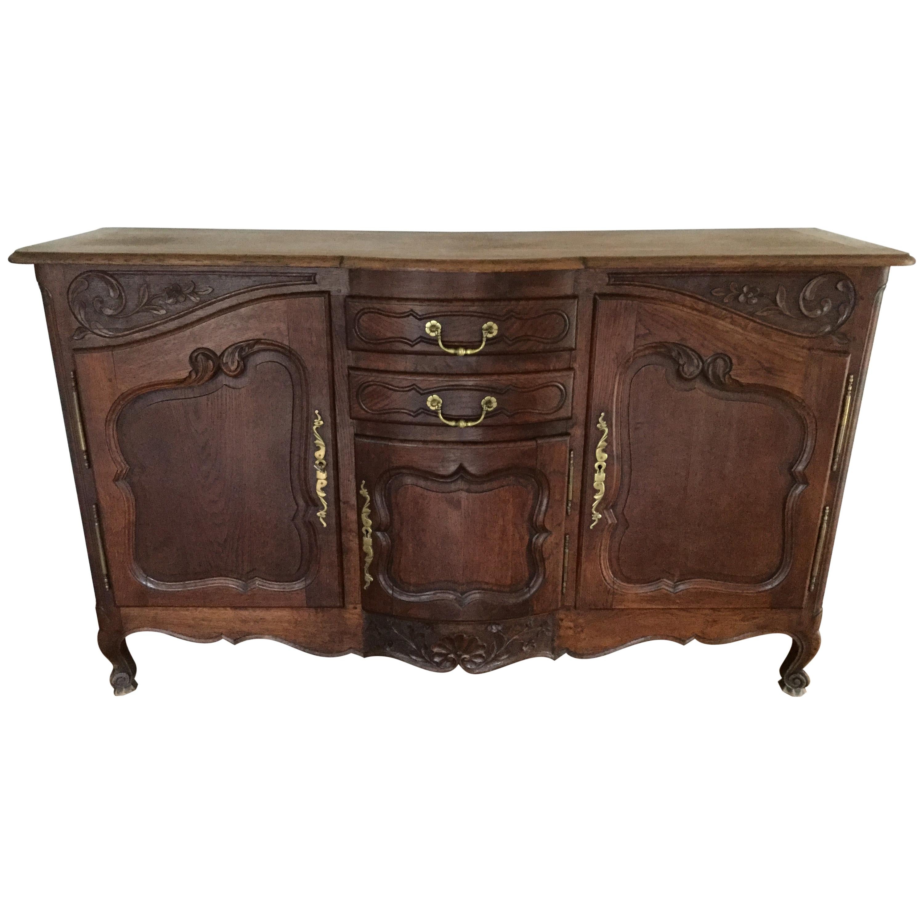 French Louis XV Style Carved Oak Sideboard