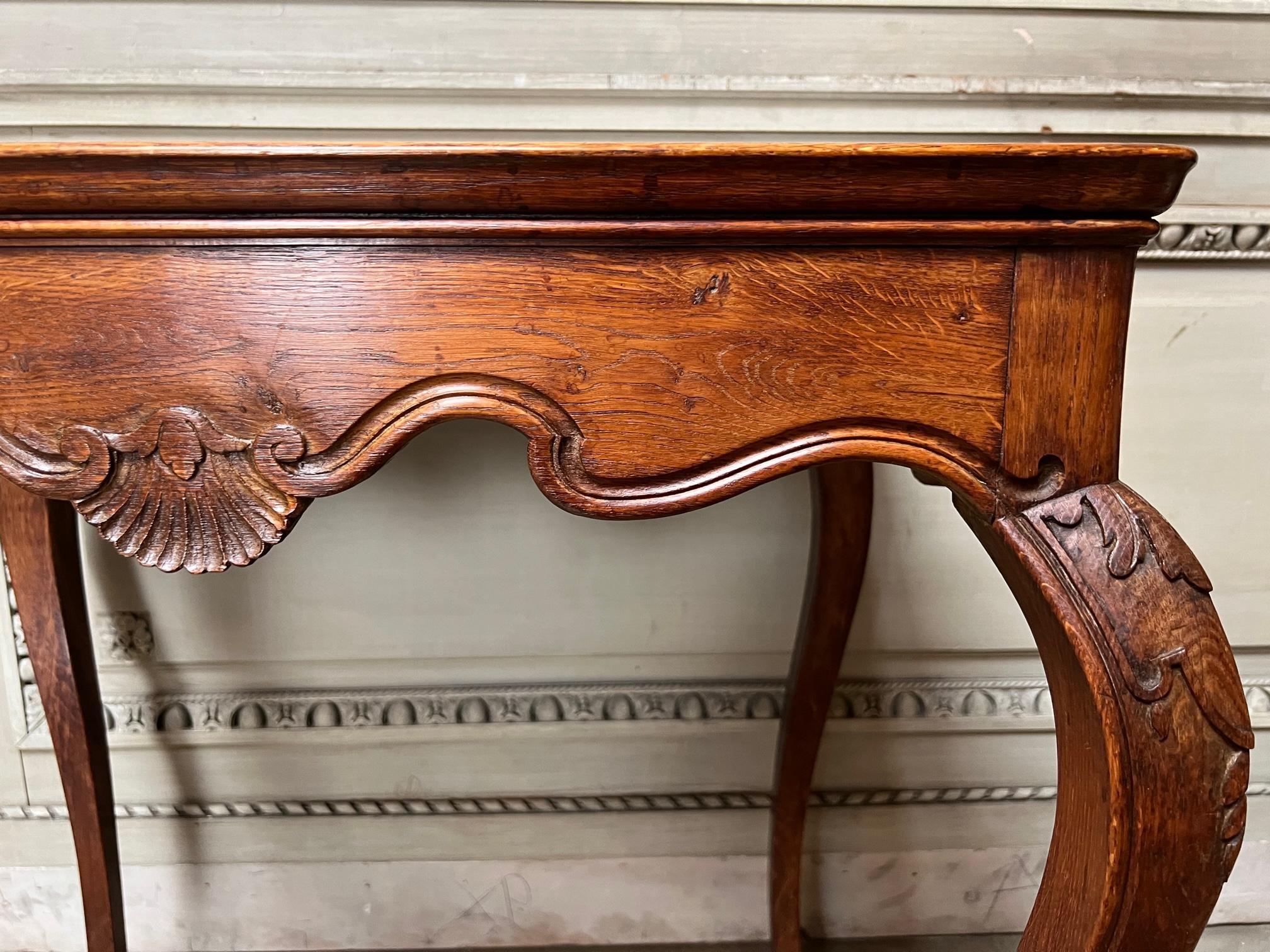 French Louis XV Style Carved Oak Table with Specimen Marble Top 6