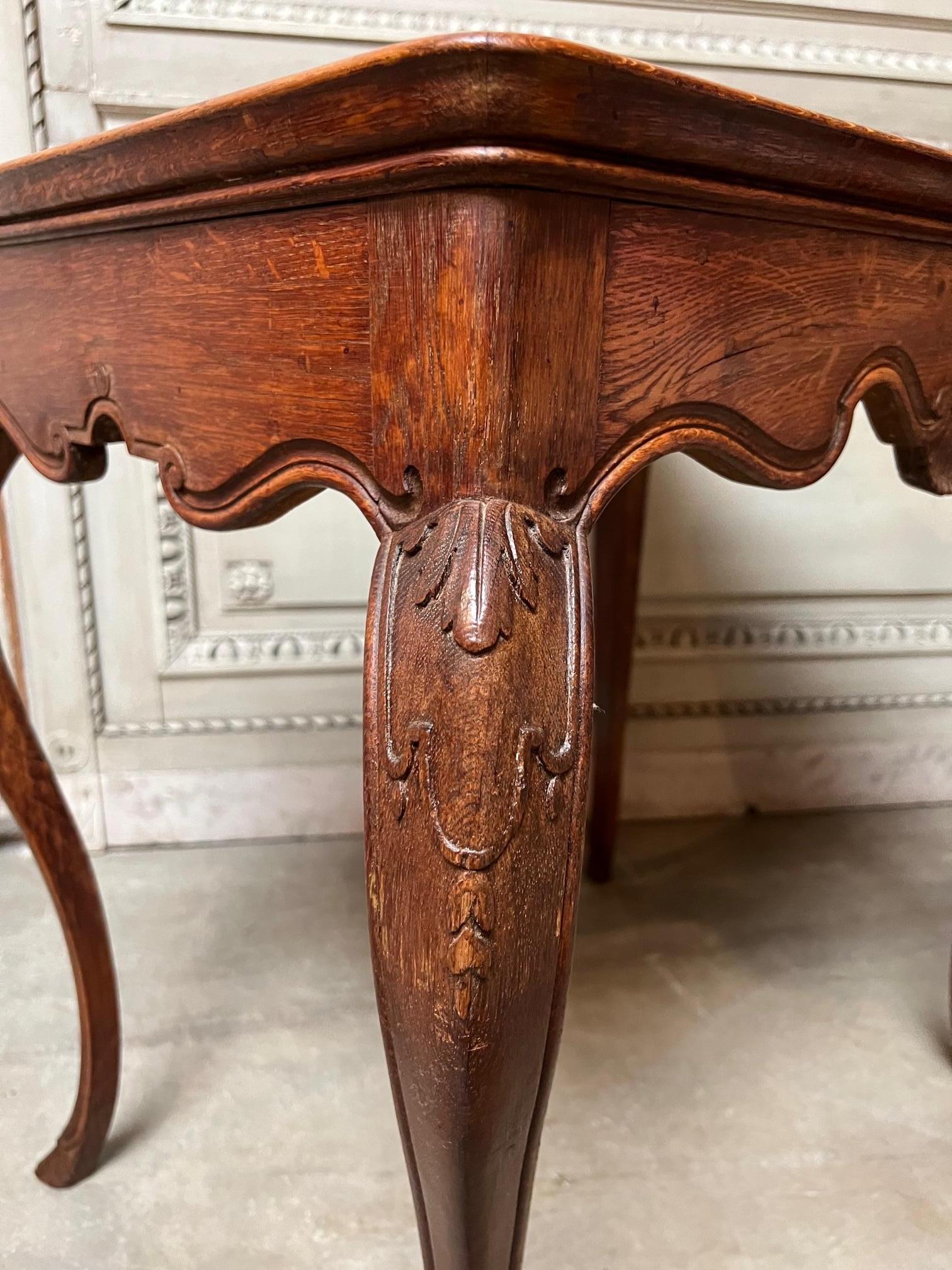 French Louis XV Style Carved Oak Table with Specimen Marble Top 7