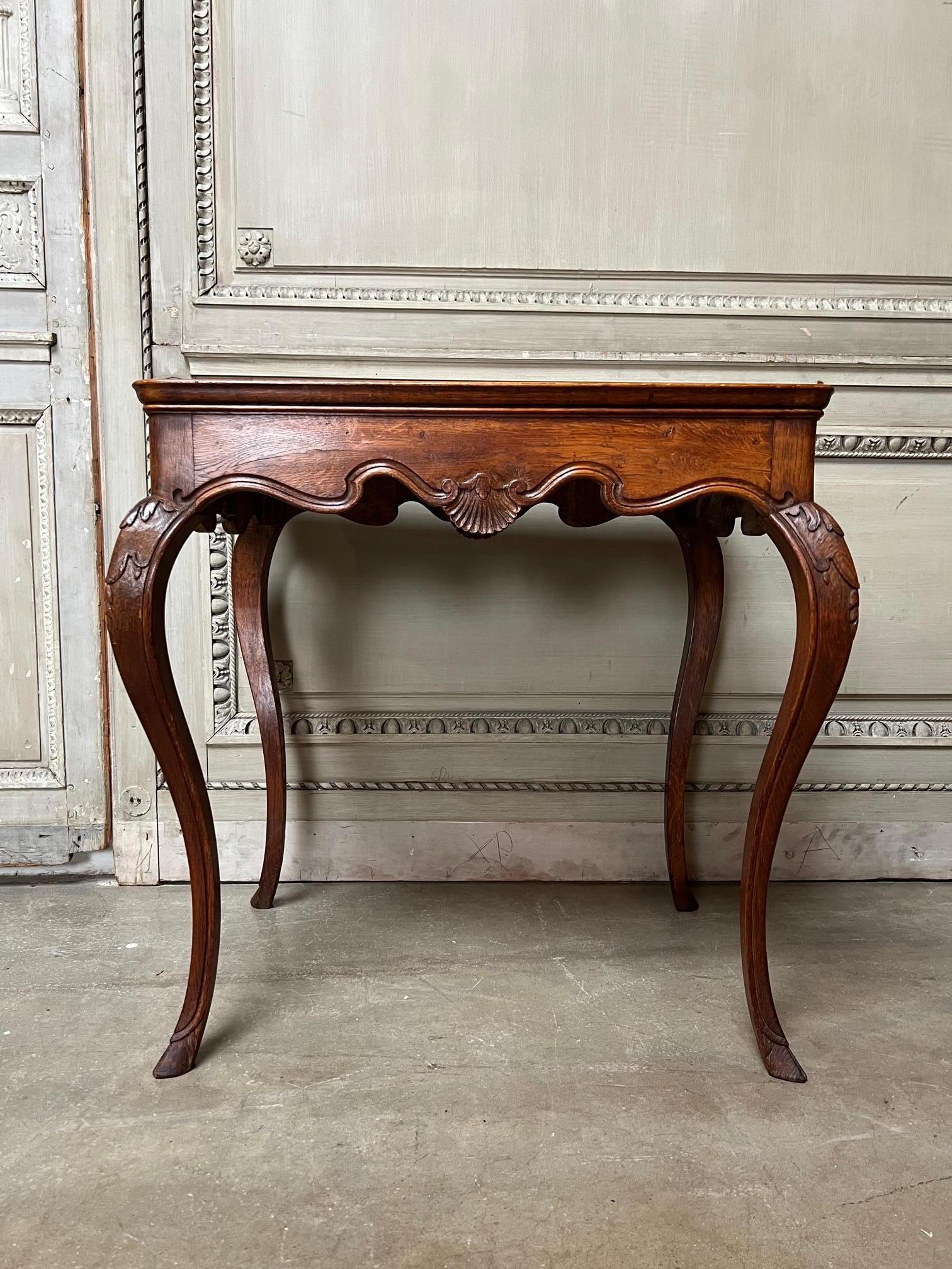 Hand-Carved French Louis XV Style Carved Oak Table with Specimen Marble Top